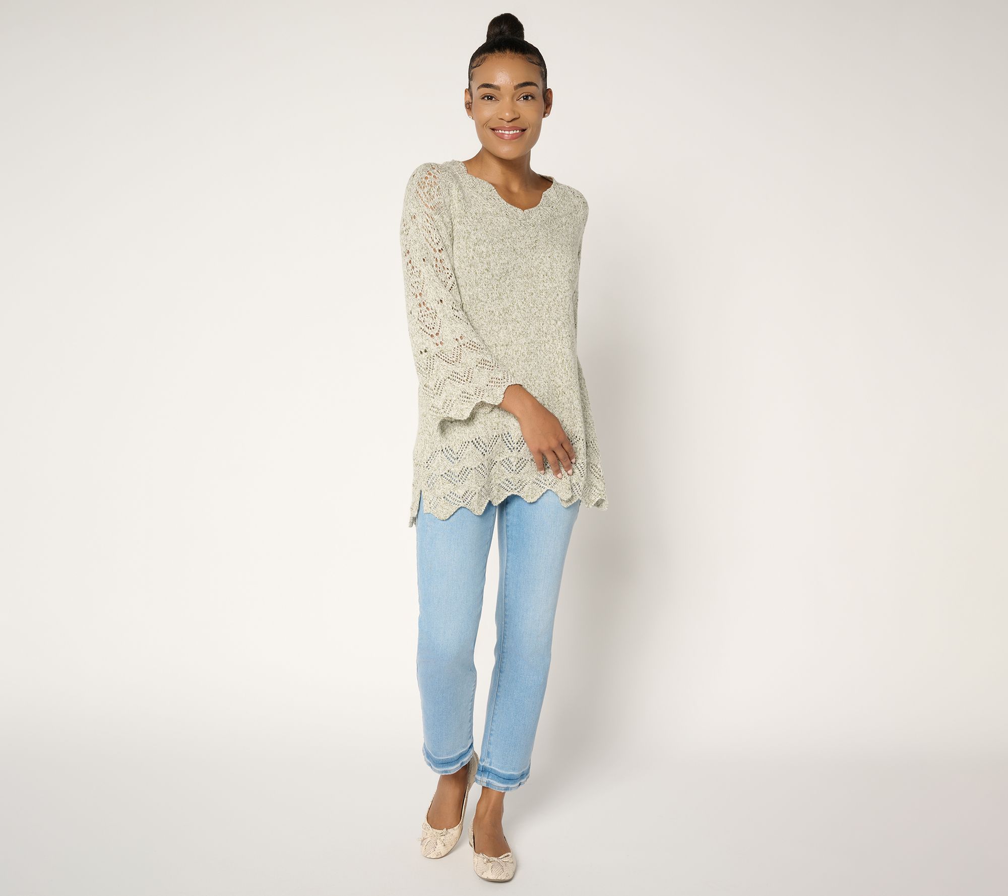 Ree by The Pioneer Woman Regular Pointelle Marled Sweater