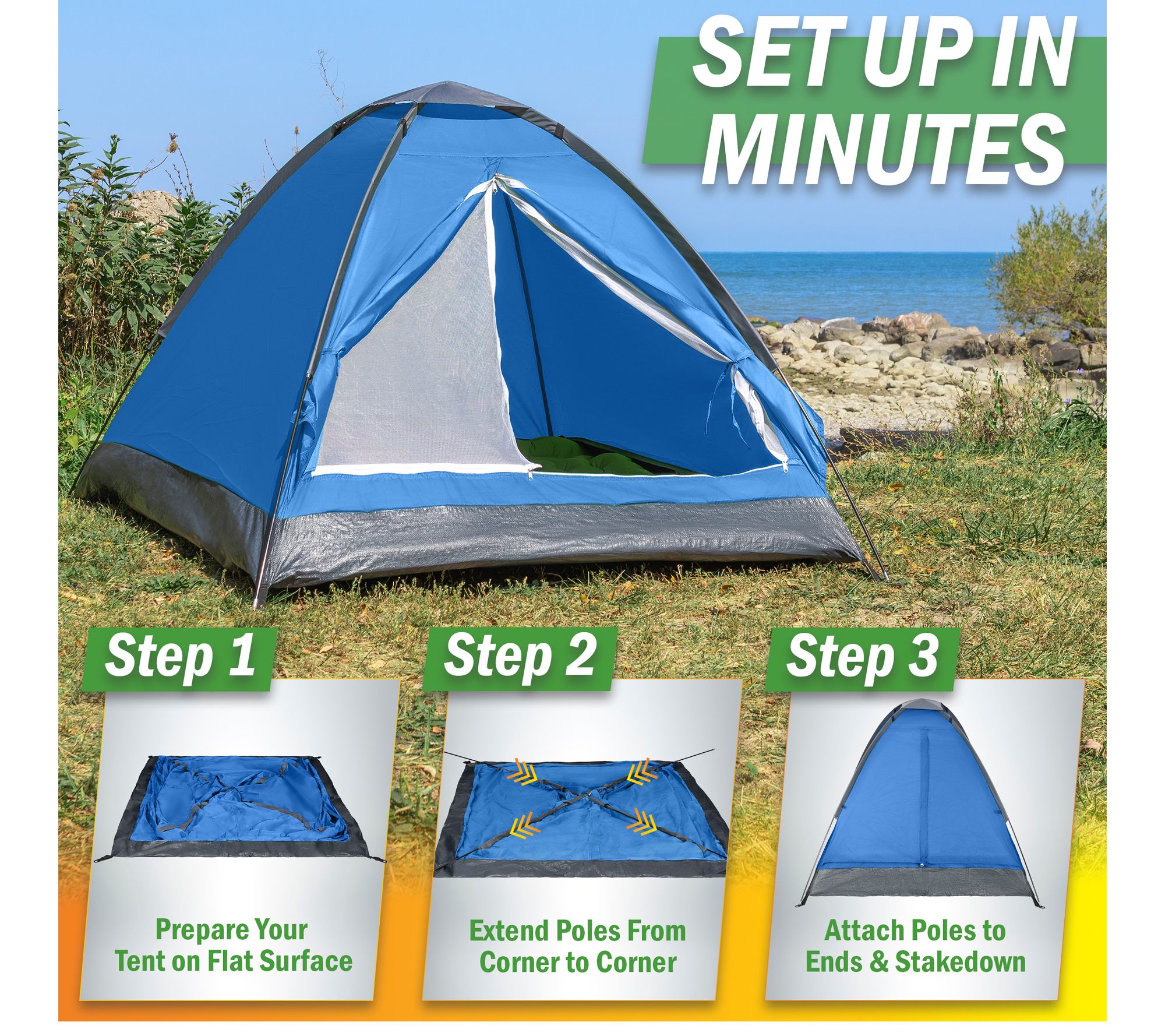 Wakeman 2 Person Camping Pop Up Tent w/ Rain Fly Lightweight