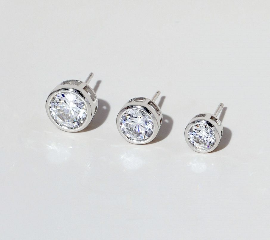 Diamonique 3.00cttw Sterling Bezel Solitaire Stud Earrings Set