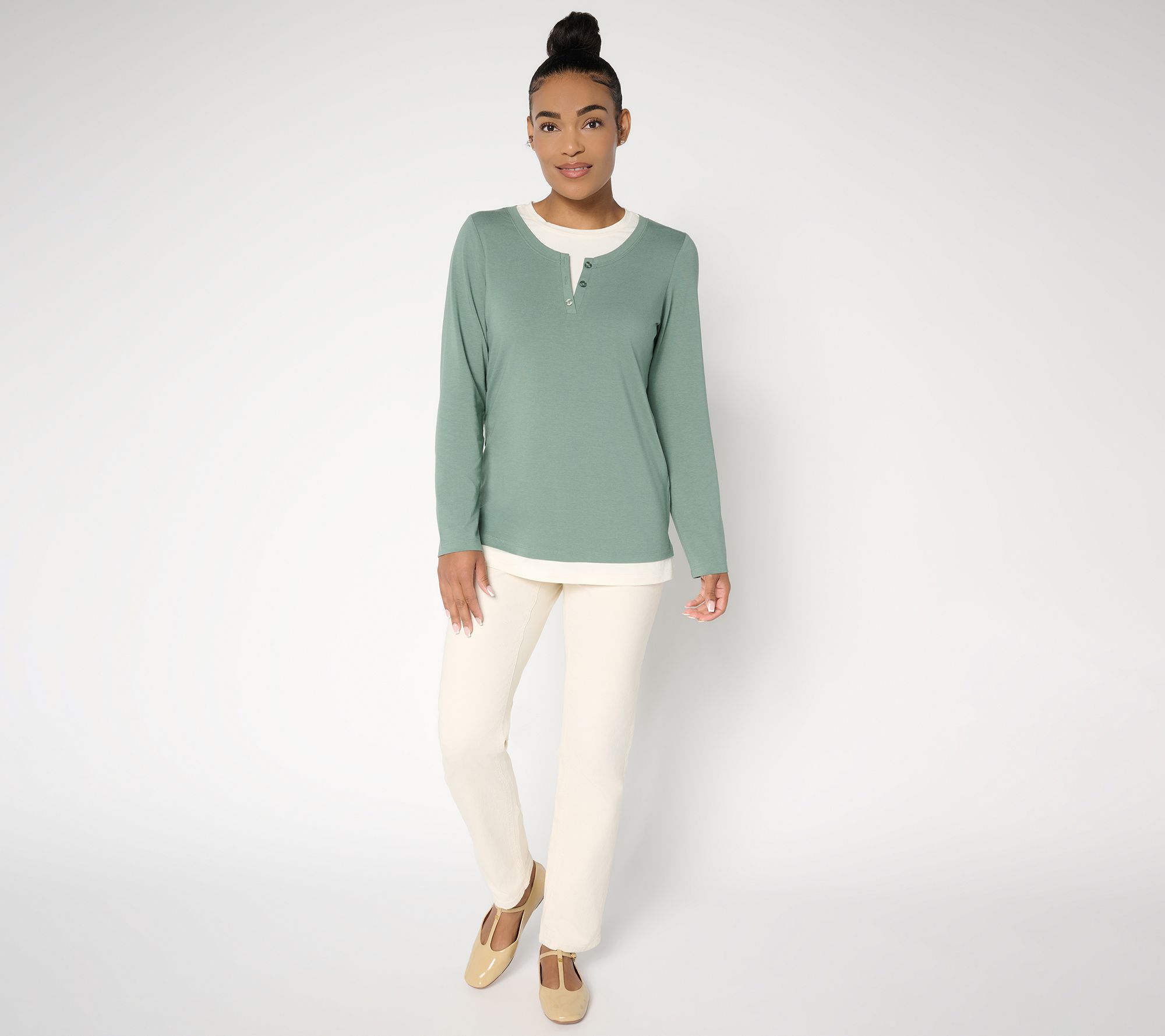 Denim & Co. Essentials So Soft Jersey Henley 2fer Top