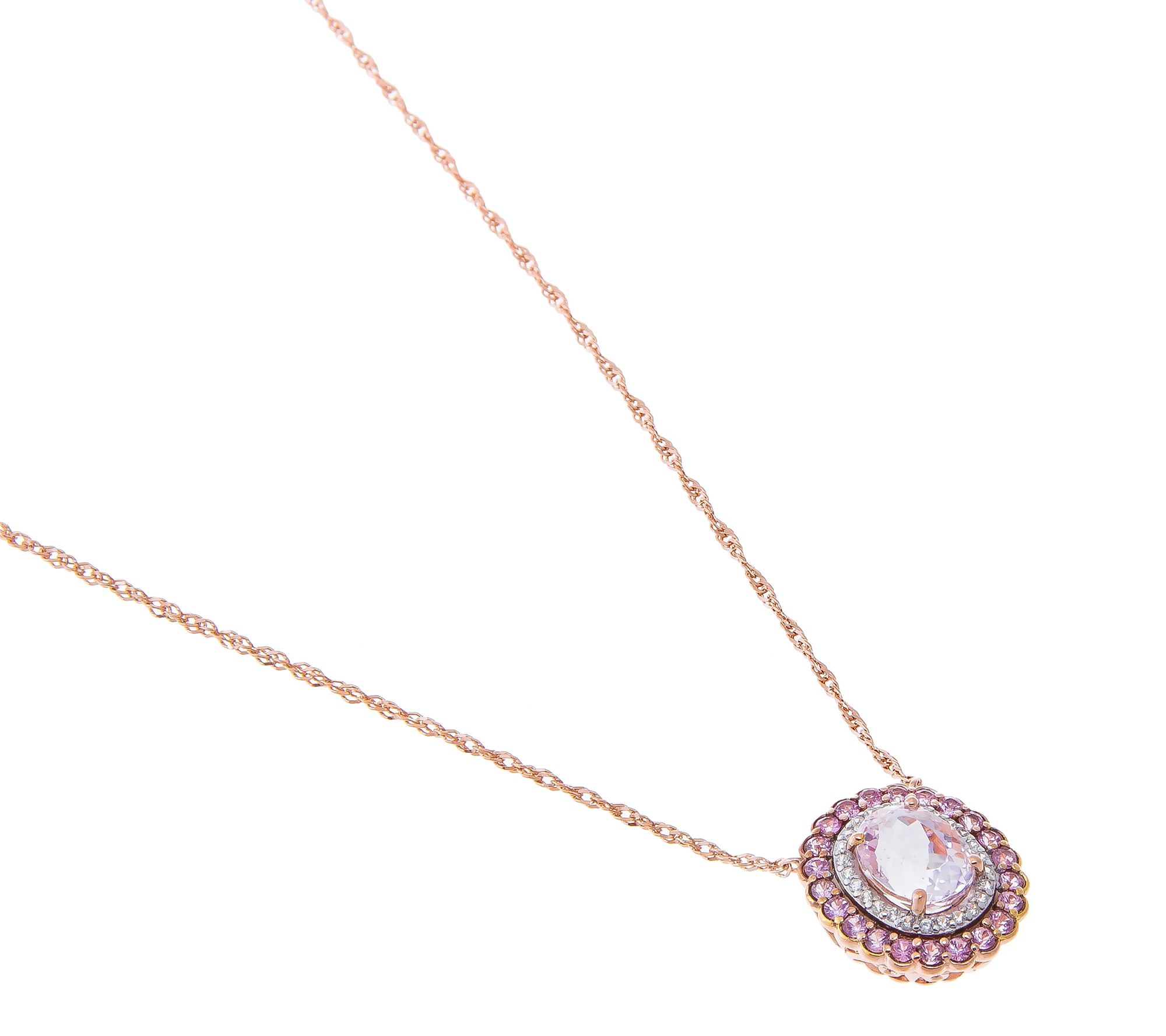 Affinity Gems Kunzite & Pink Sapphire Halo Necklace, Sterling