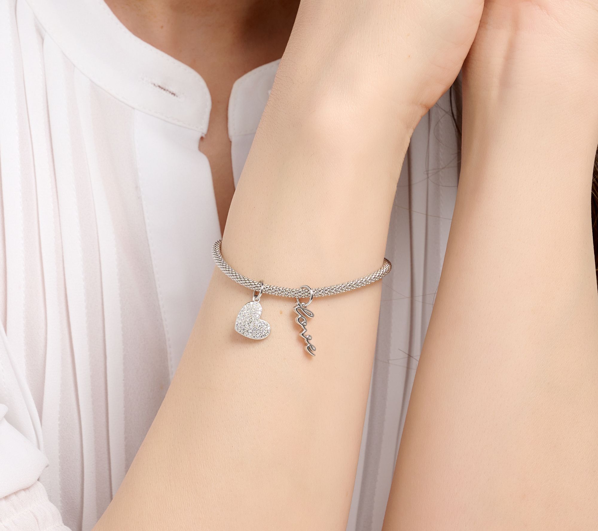 Diamonique Sterling Silver Choice of Motif Charm Bracelet with Gift Box