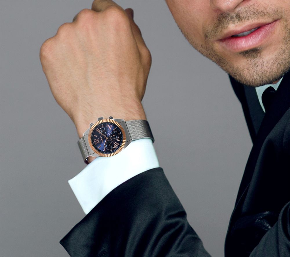 Peugeot Men's Stainless Multifunction Mesh Bracelet Watch