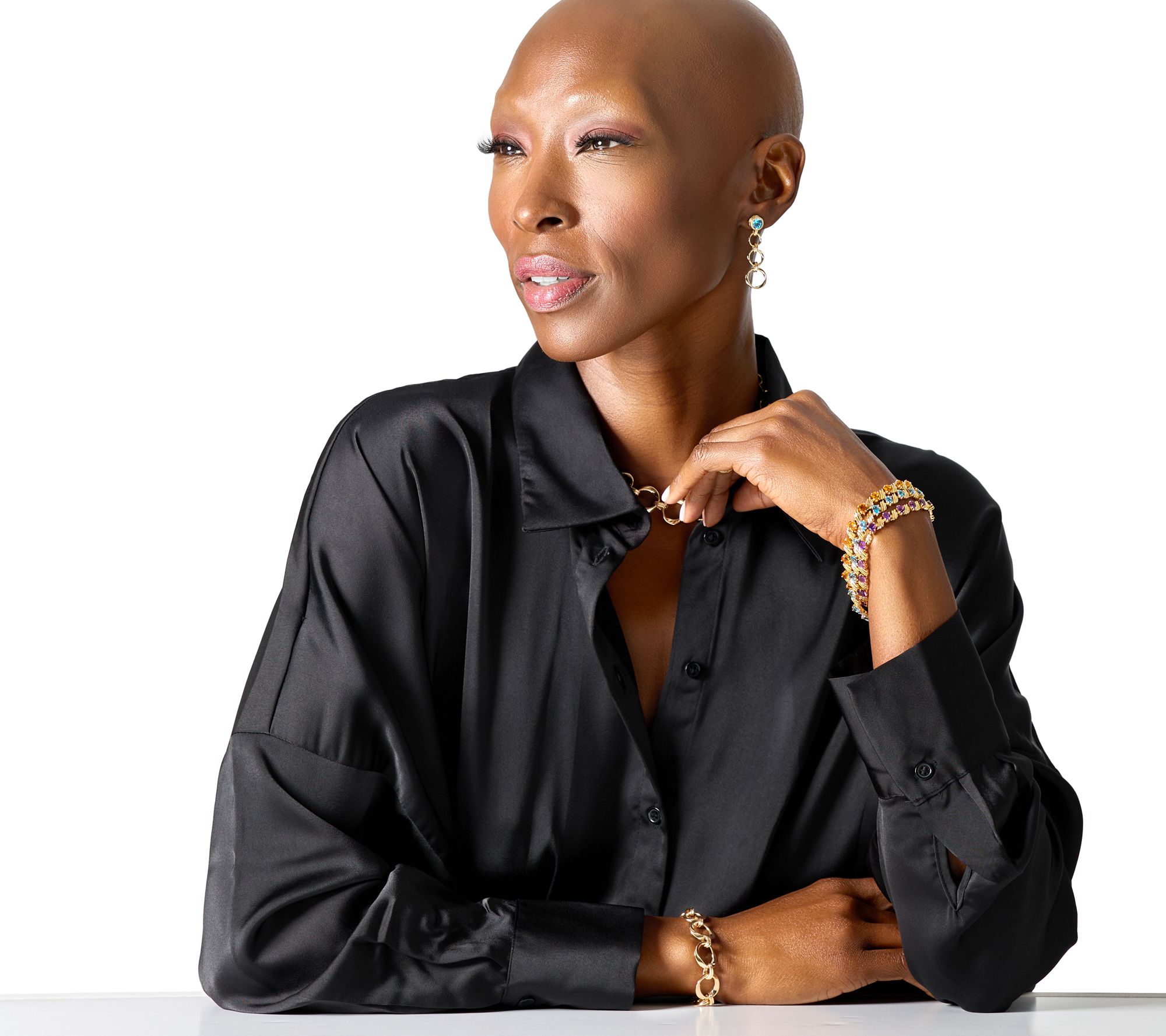 Christian James by Scott Grimes 14K Gold Clad Ripple Gemstone Tennis Bracelet