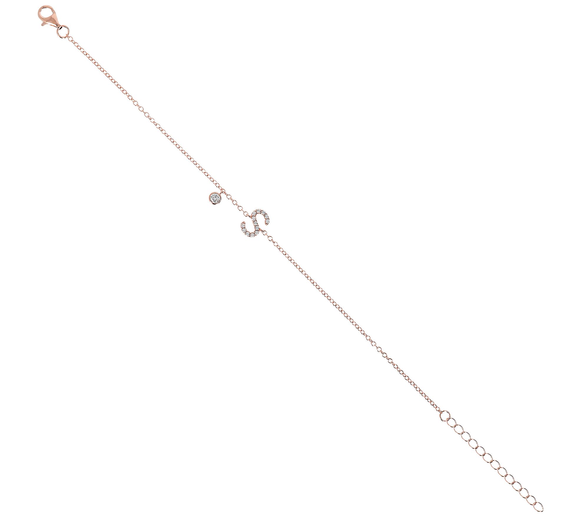 Diamonique Initial Adjustable Bracelet, 14K Ros e Gold Clad