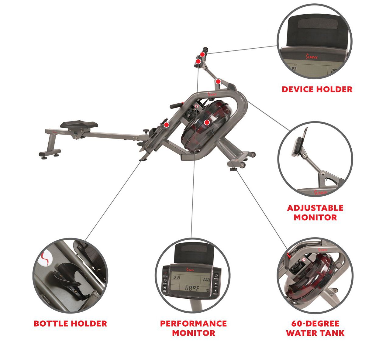 Sunny Health & Fitness Hydro Water Rowing Machine SF-RW5910