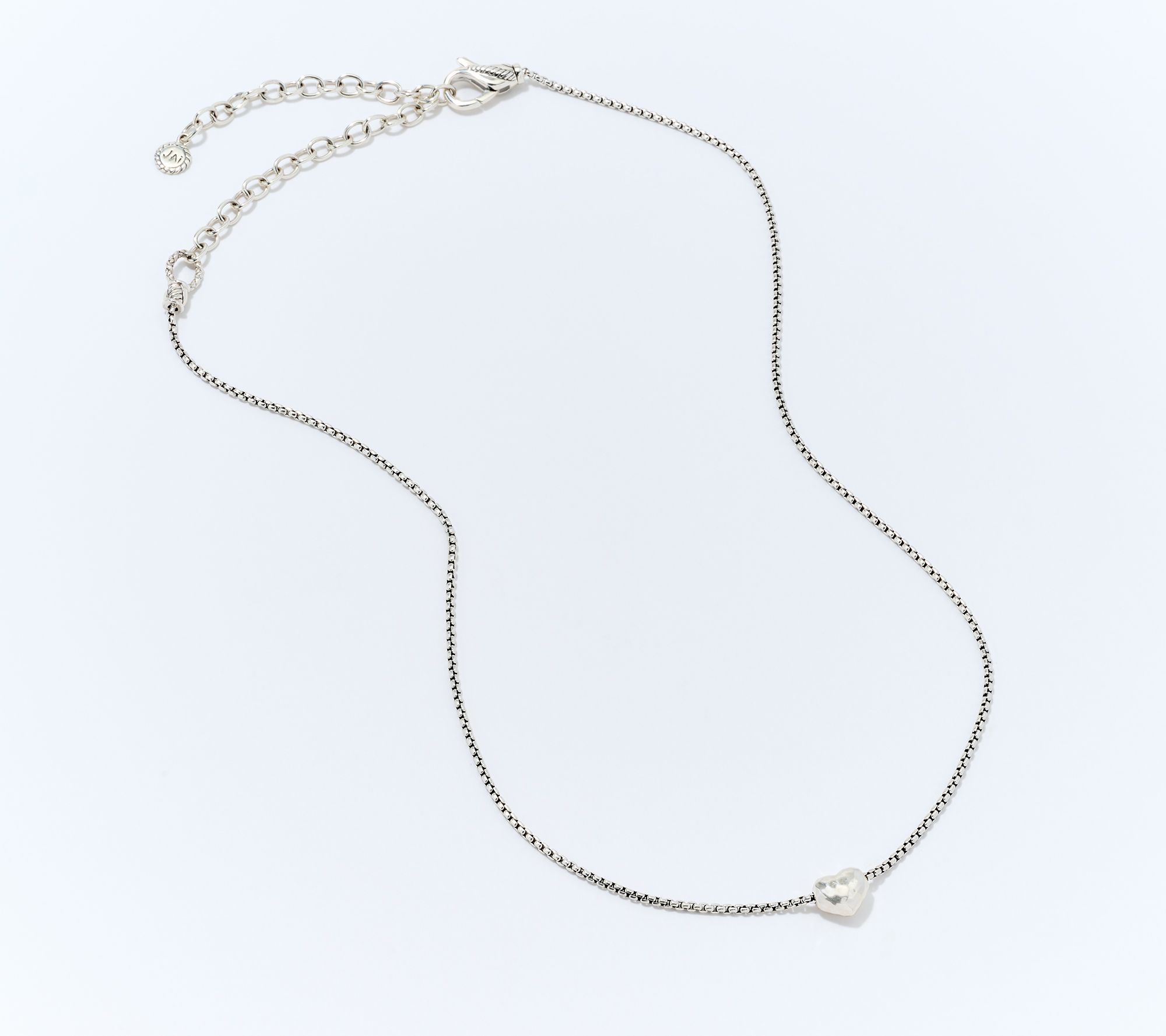 JAI Sterling Silver 1.6mm Box Chain Station Necklace, 7.9g