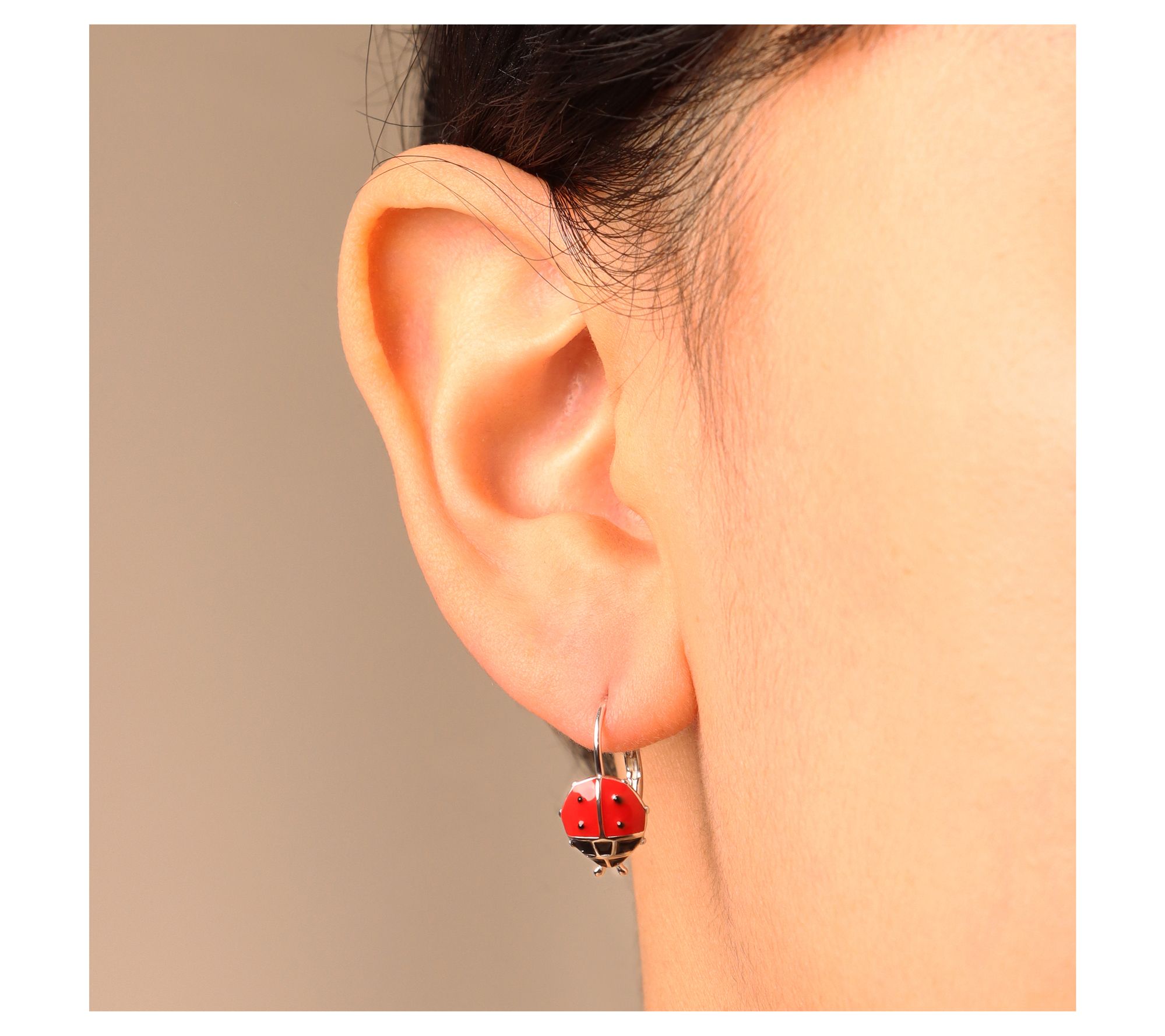 Italian Silver Ladybug Earrings, Sterling