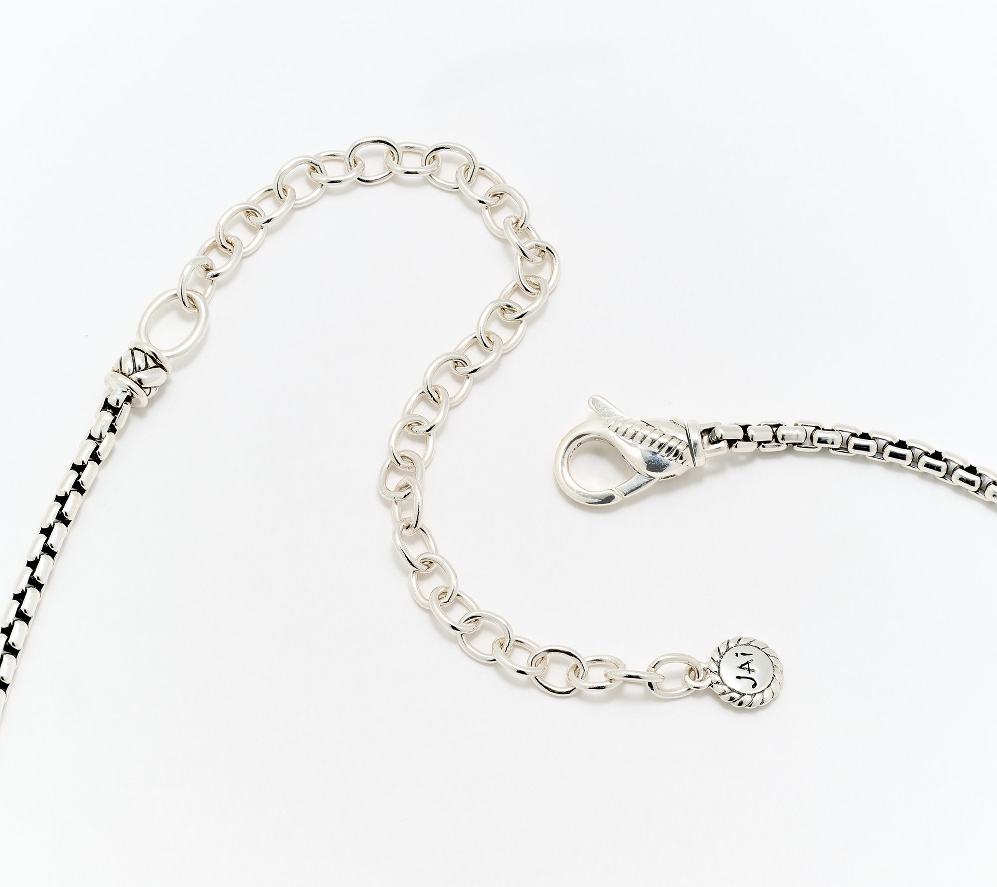 JAI Sterling Silver Diamond Pave Symbol Box Chain Necklace