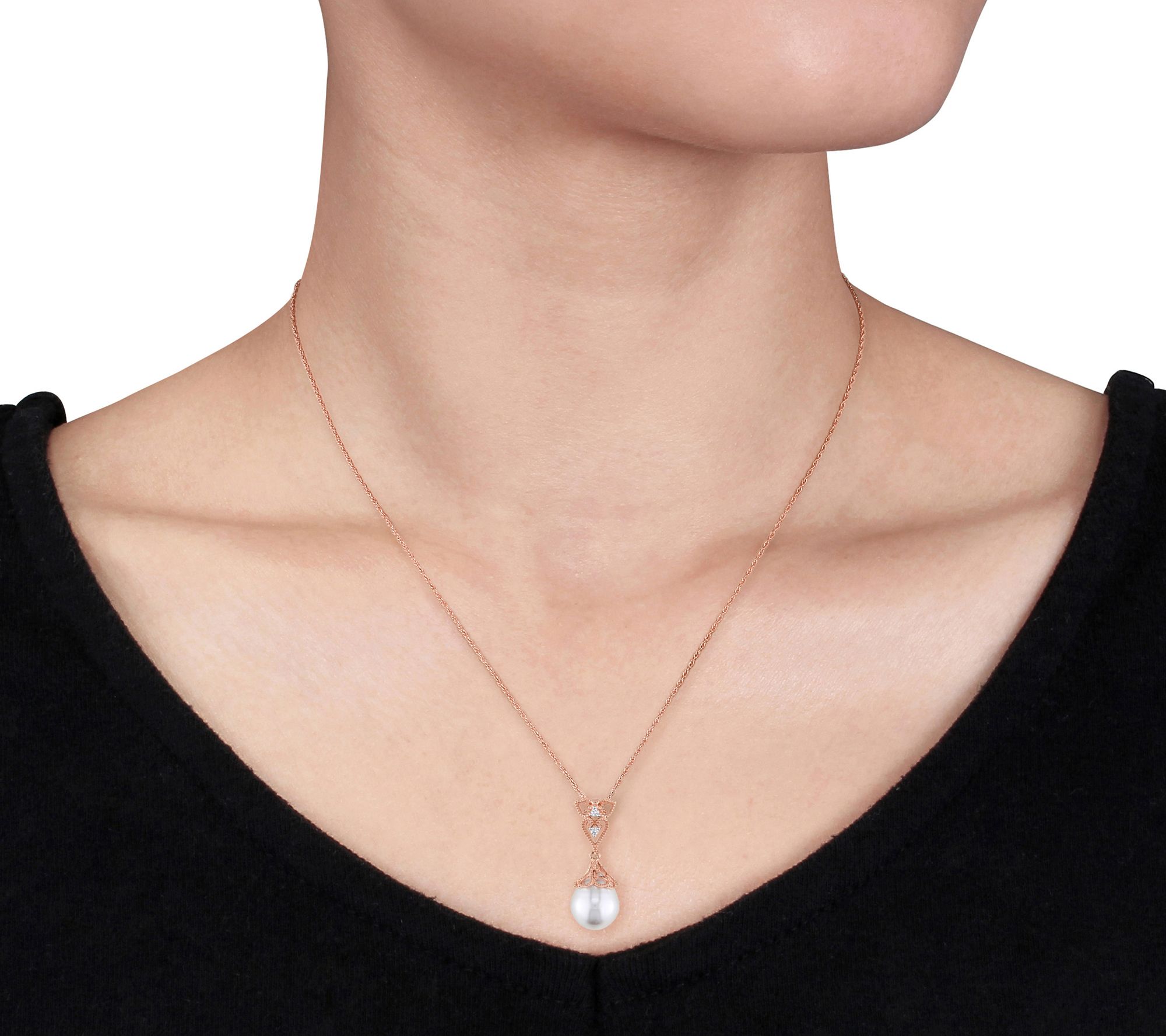 Affinity Cultured Pearl & Diamond Necklace, 14K Rose Gold