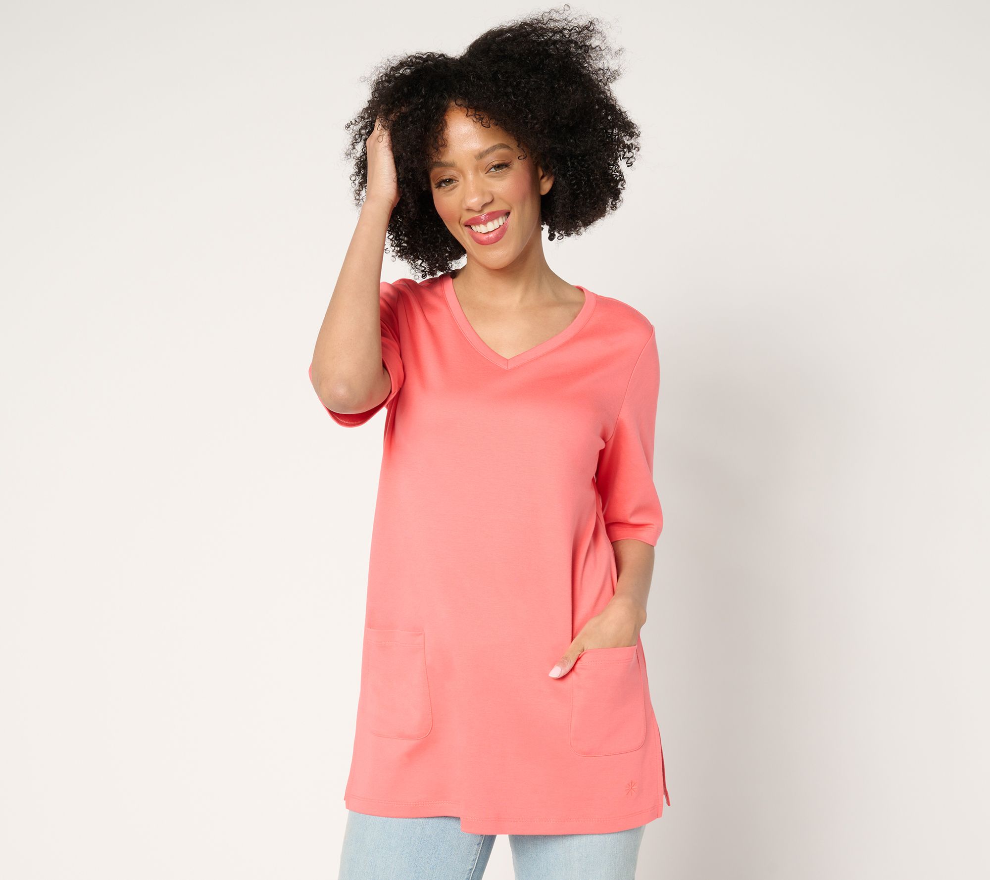 Isaac Mizrahi Live! Essentials Pima Cotton V-Neck Top w/ Slits
