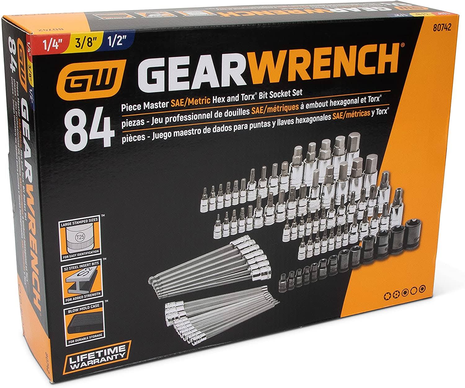 GearWrench 80742 Master SAE u0026 Metric Hex u0026 Torx Bit Socket Set - 84 Piece