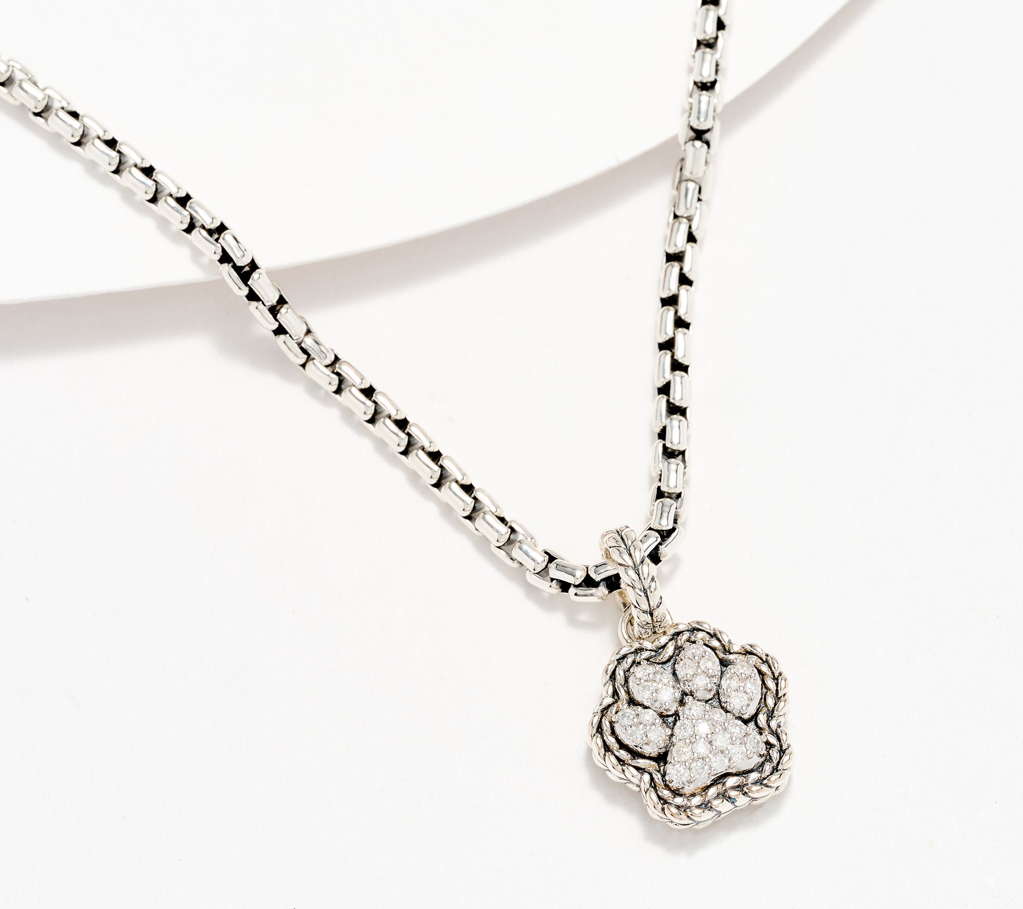 JAI Sterling Silver Diamond Pave Symbol Box Chain Necklace