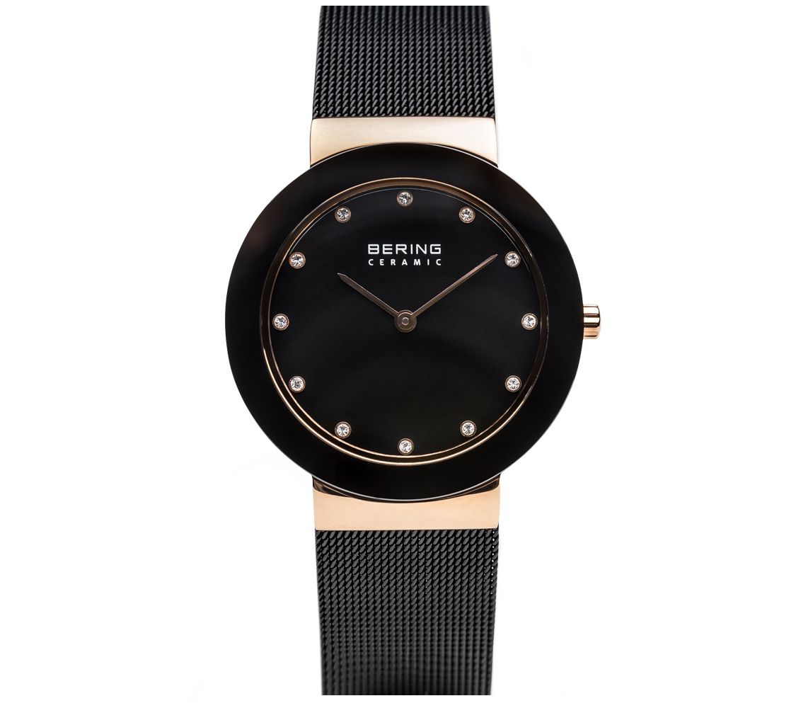 Bering Women's Rosetone & Black Mesh Bracelet Watch