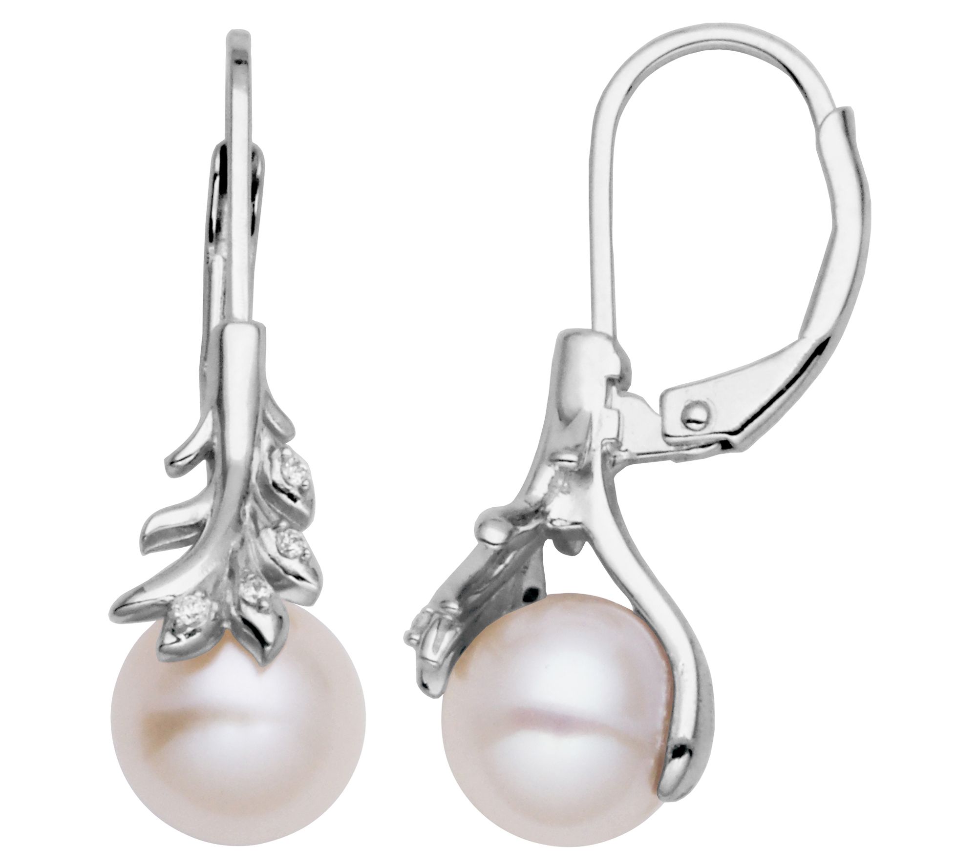 Diamonique Leafy Cultured Pearl Dangle Earrings, Sterling