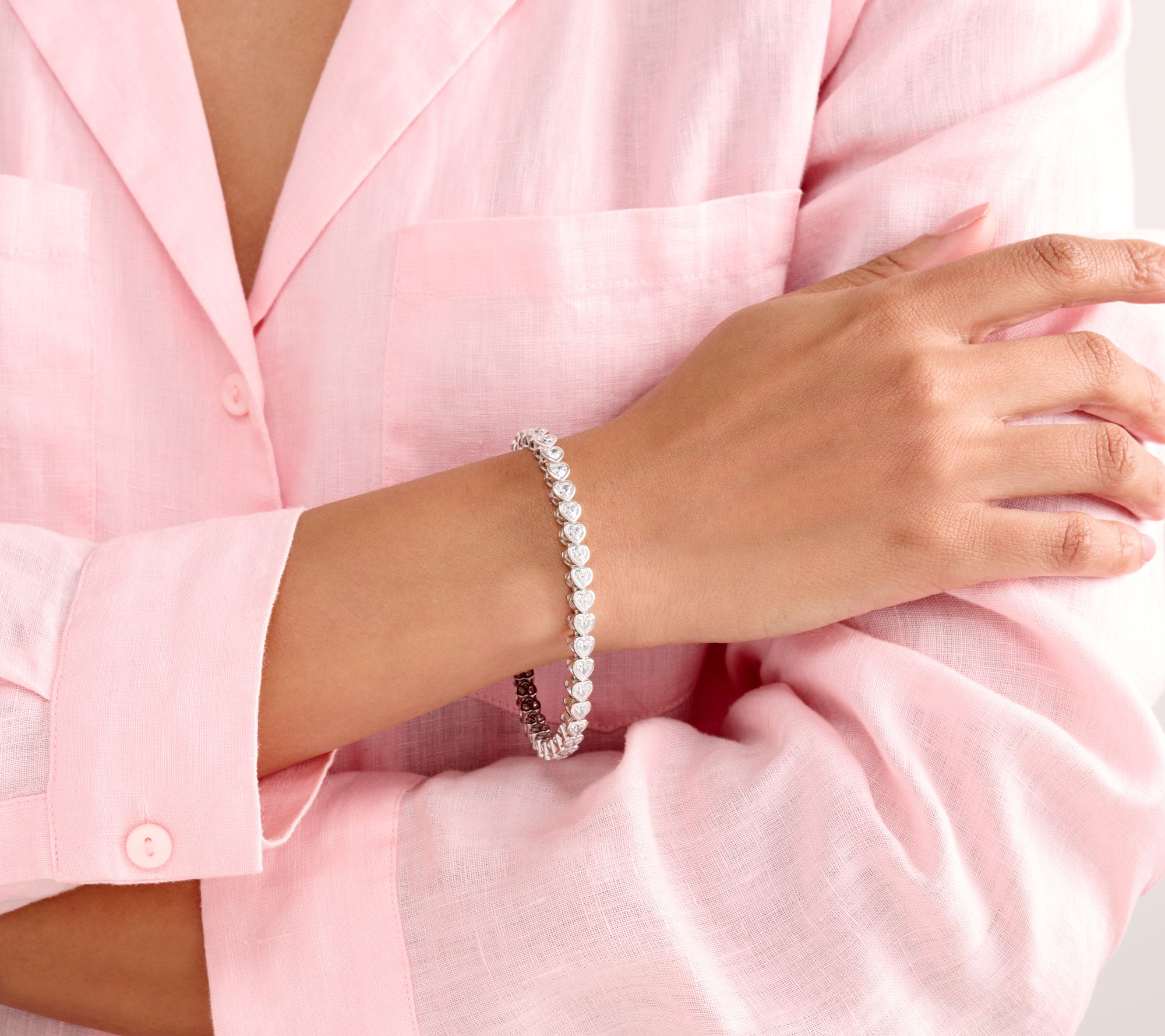 Diamonique x Jennifer Miller Heart Bezel Stretch Bracelet, Sterl