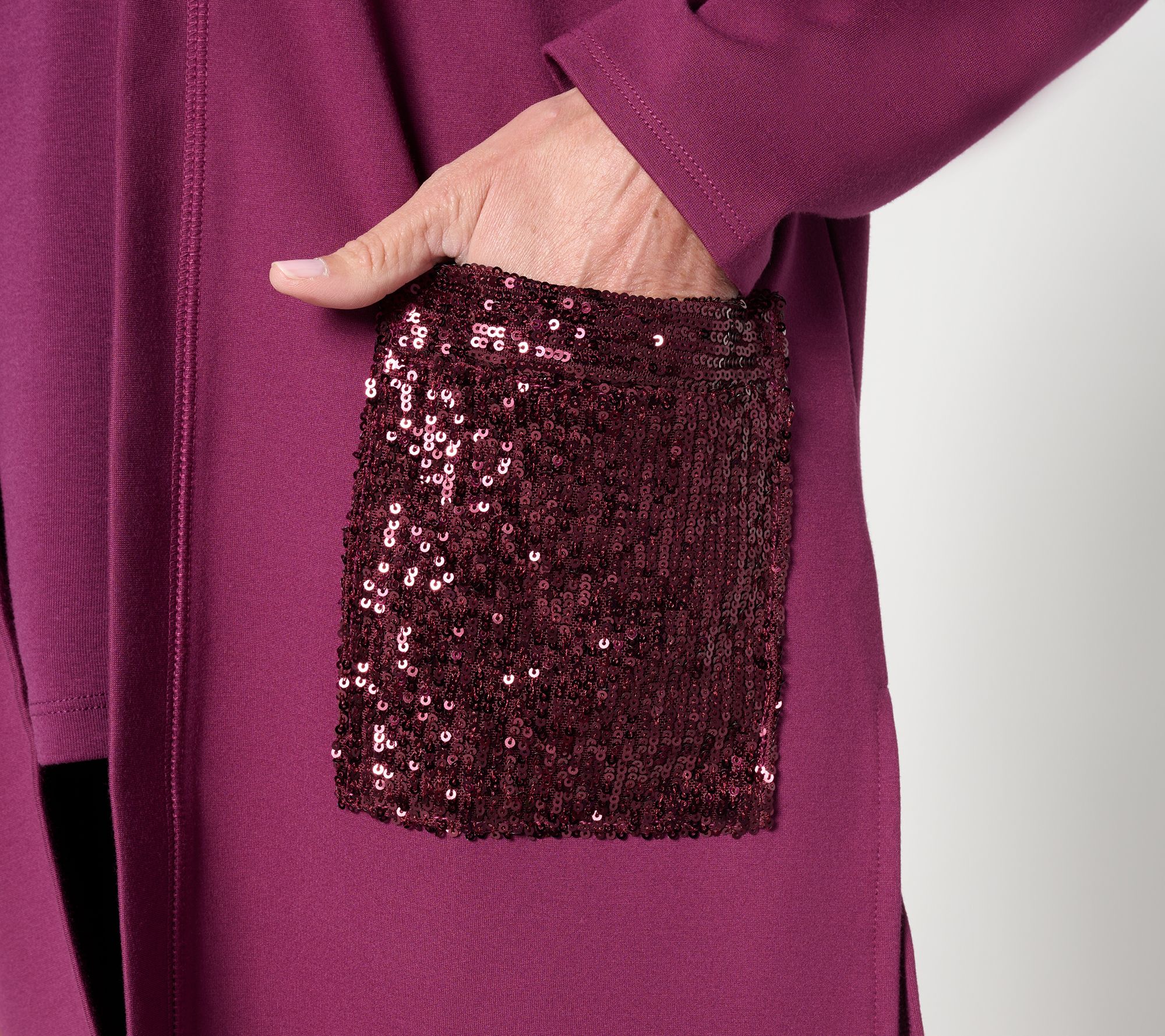 Jingle Belles by Kim Gravel Regular Sequin Pocket Ponte Duster Cardigan