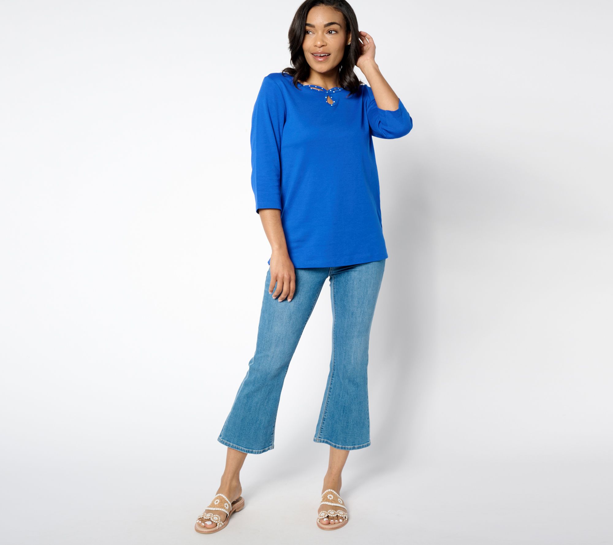 Quacker Factory Set of 2 Sparkle Keyhole 3/4-Sleeve Tops