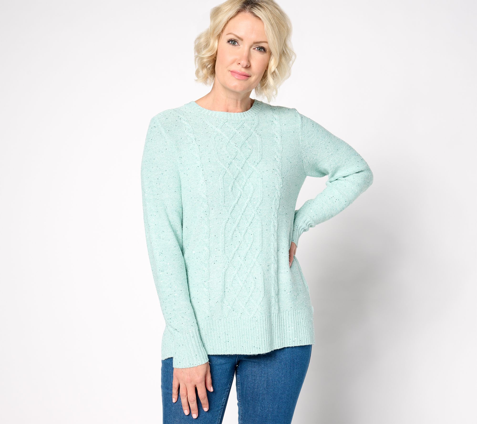 Jingle Belles by Kim Gravel Sugarplum Sparkle Sequin Cable Sweater