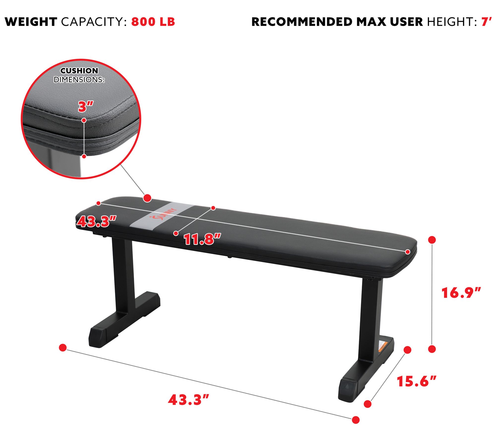 Sunny Health & Fitness Flat Weight Bench SF-BH6 20037