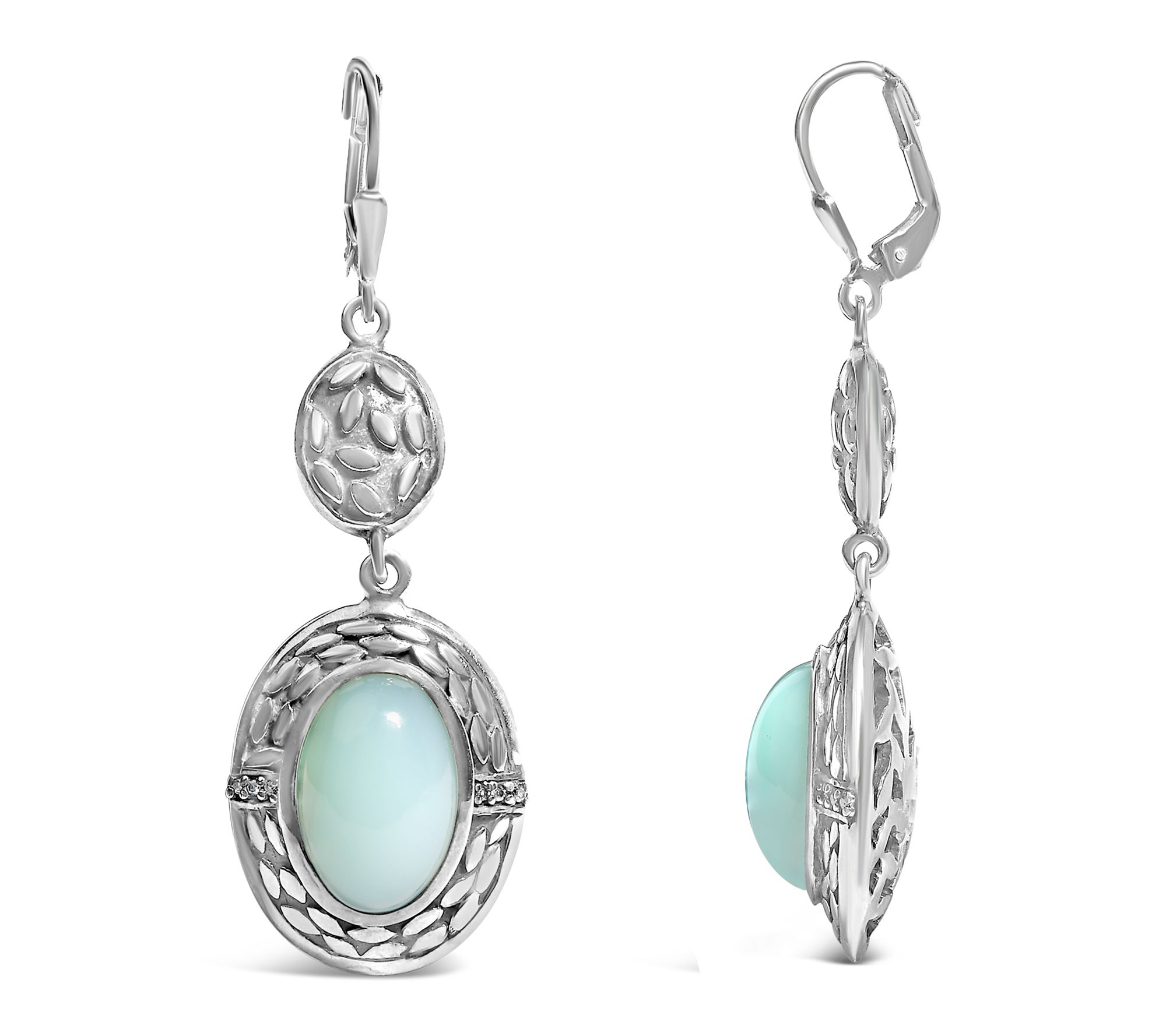 Haus of Brilliance Chalcedony & Diamond Earrings, Sterling