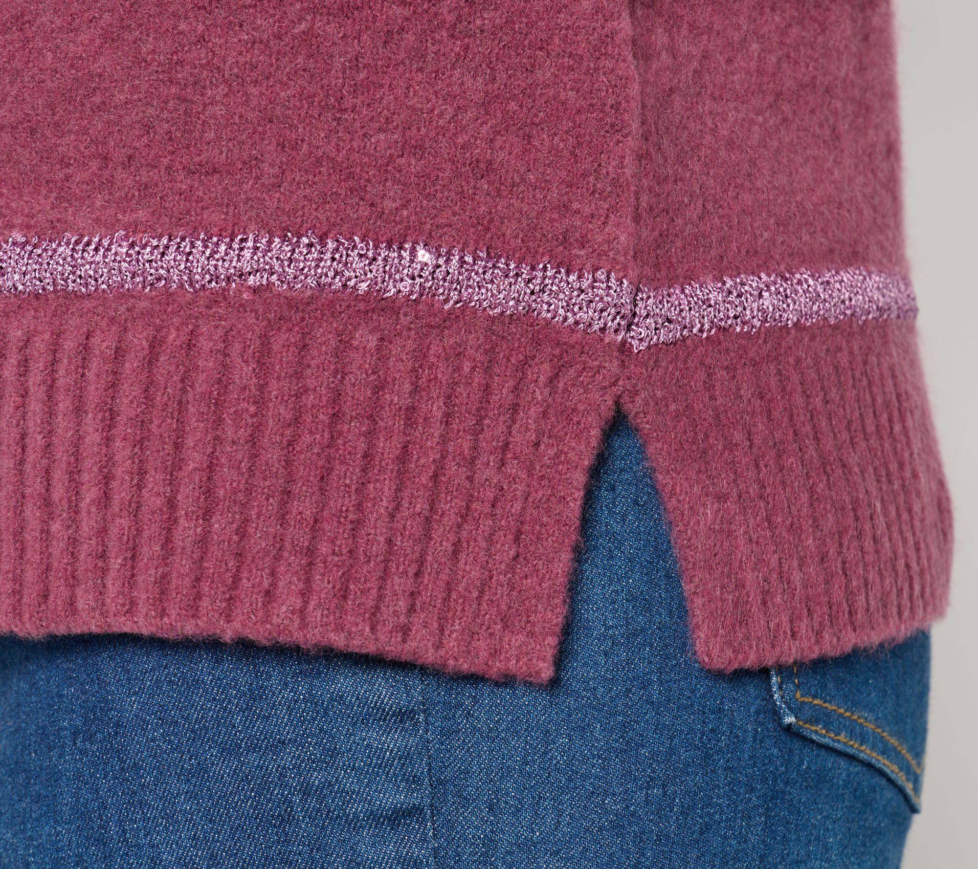 Isaac Mizrahi Live! Apres Mini Sequin Stripe Pullover Sweater