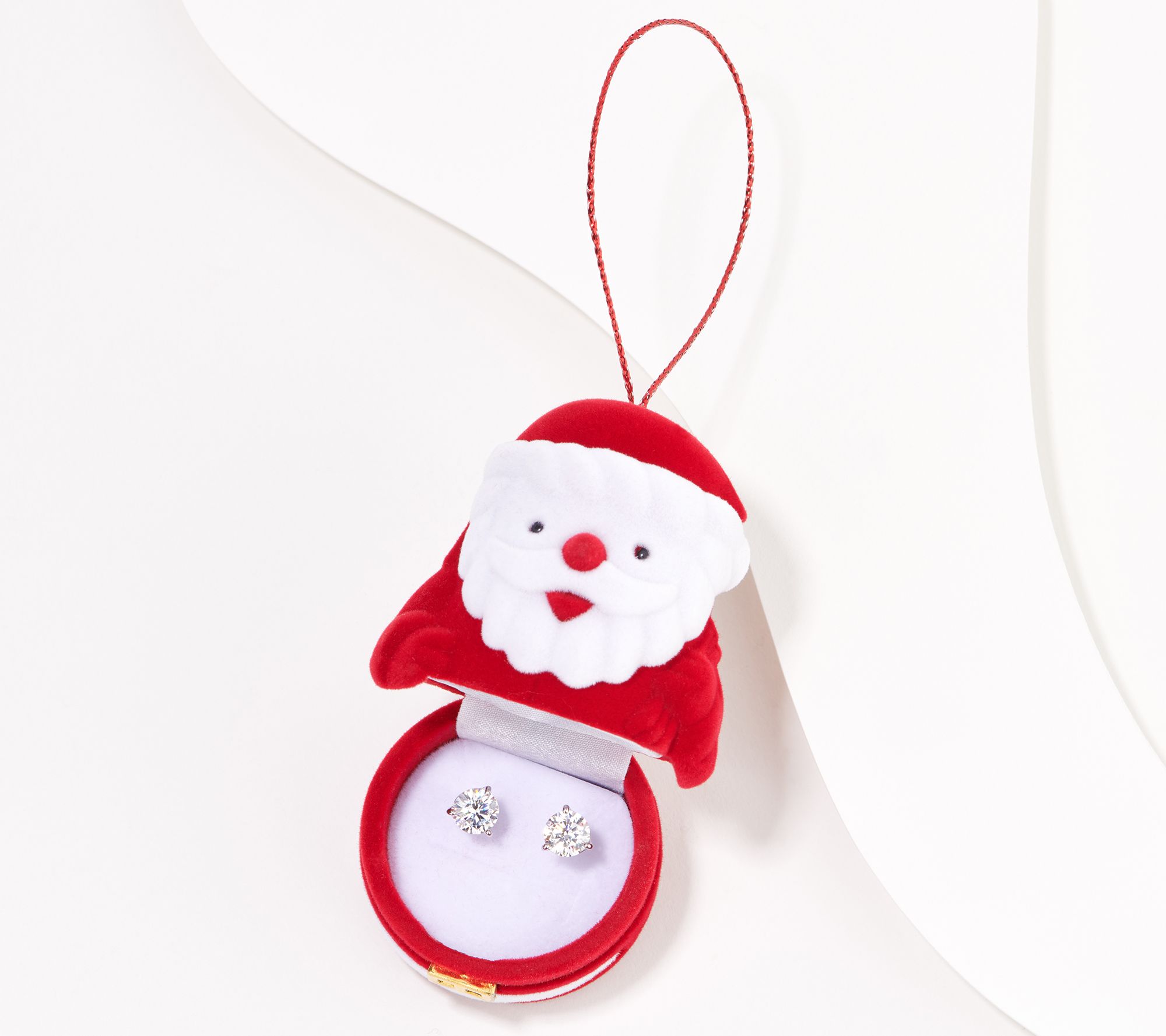 Diamonique Round 3-Prong Stud Earrings with Santa Box, Sterling Silver