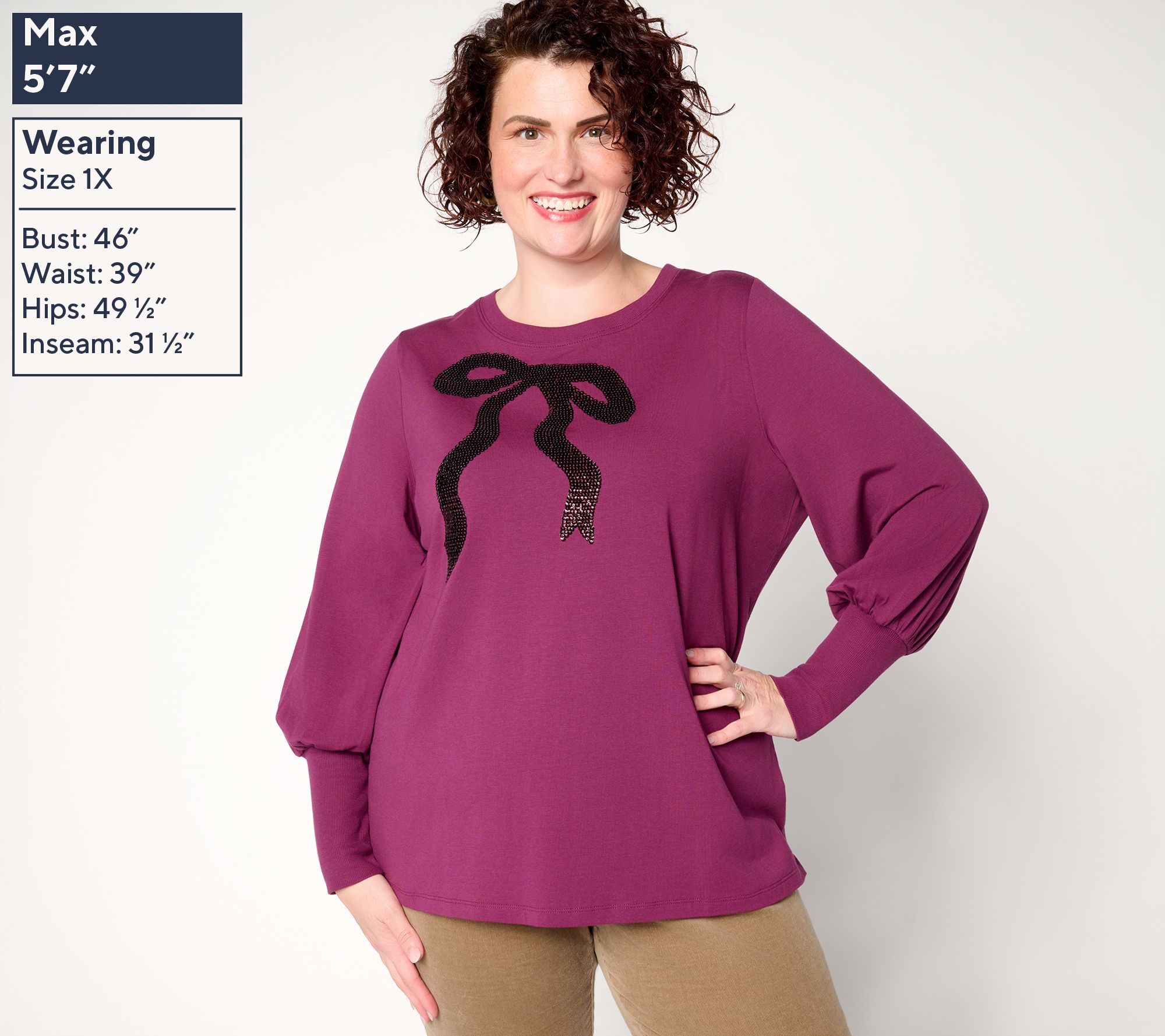 Jingle Belles by Kim Gravel TripleLuxe Knit Bow and Behold Sequin Top