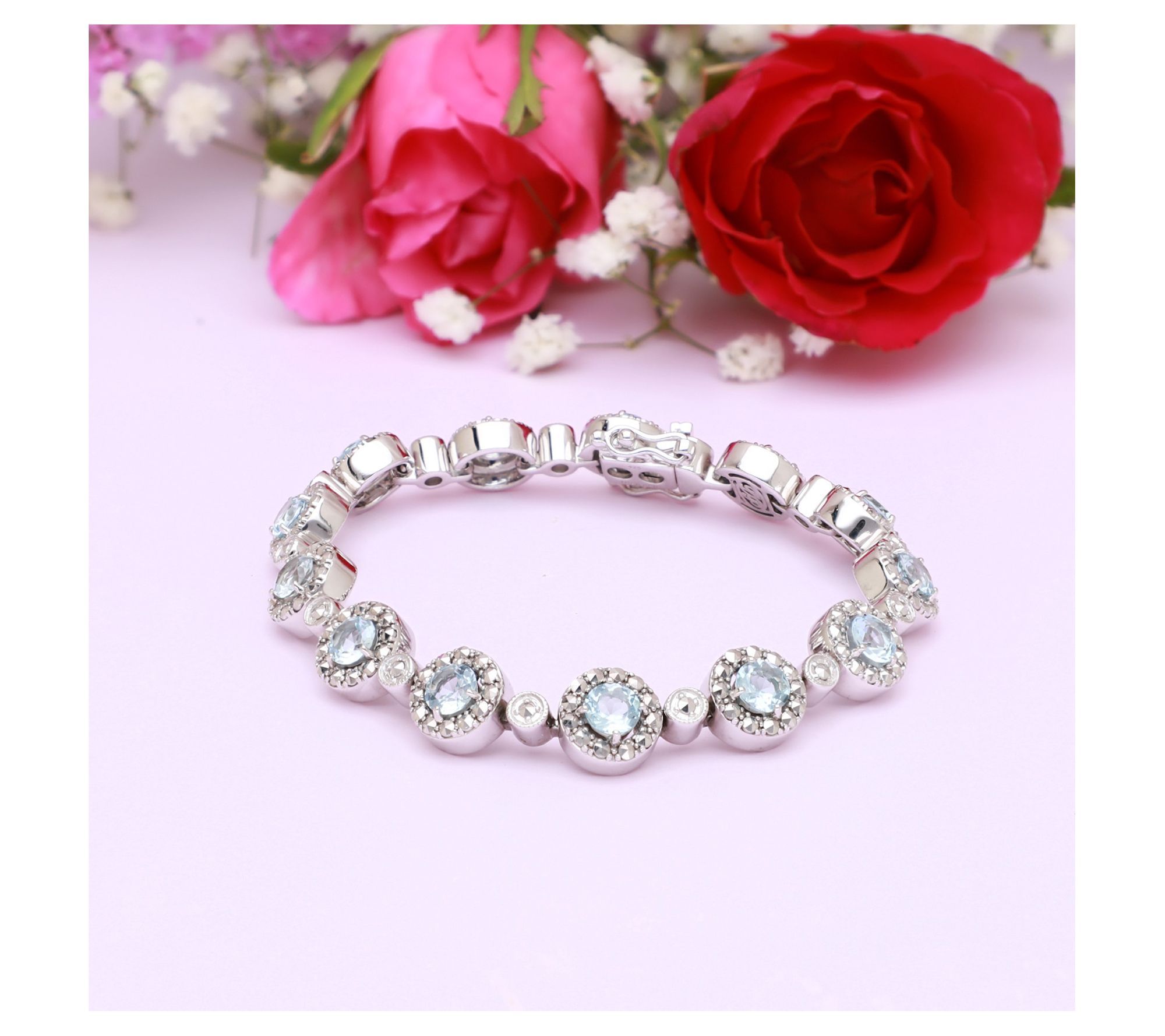 Dallas Prince 14K Clad Marcasite & Blue Topaz H alo Bracelet