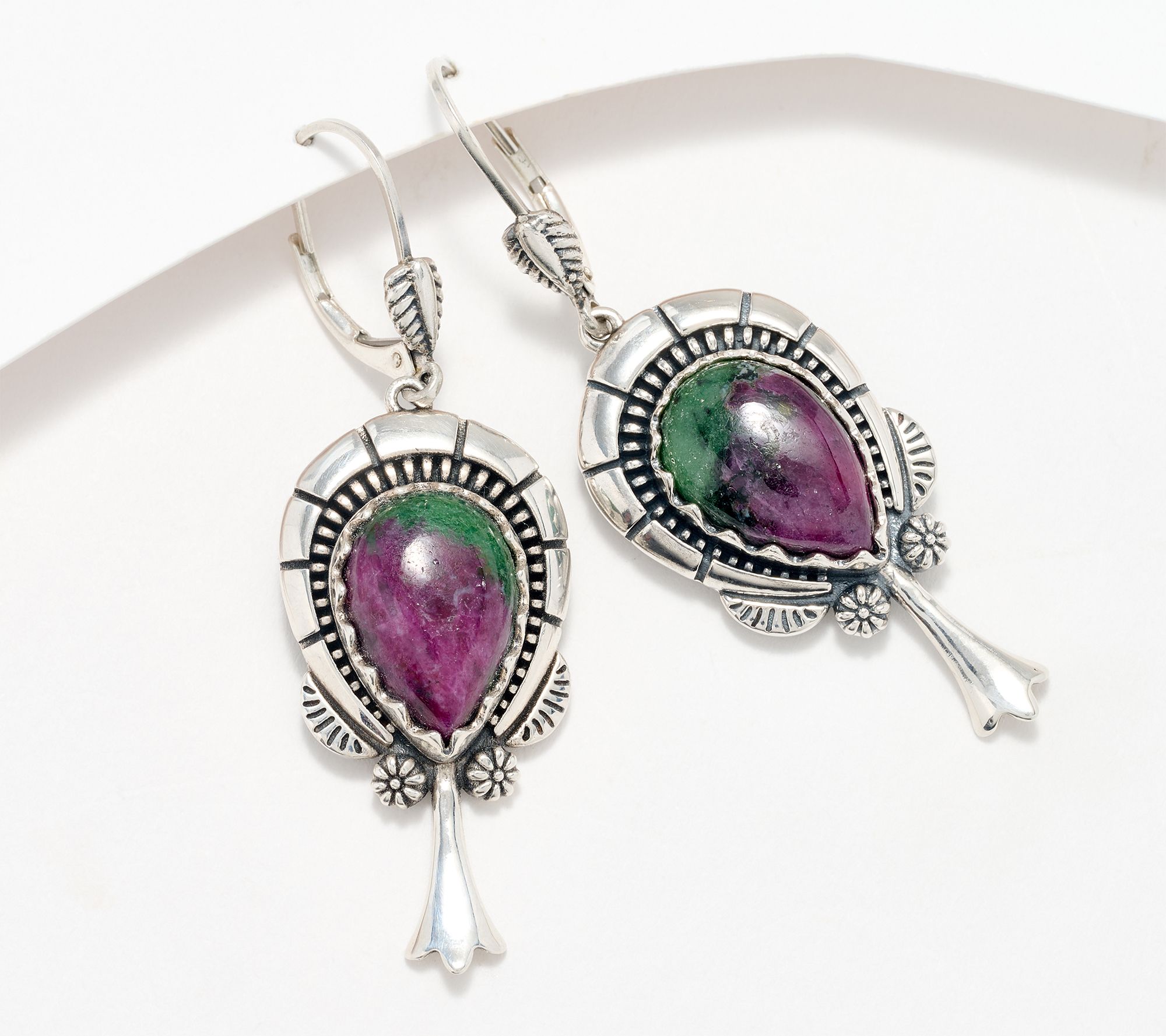 American West Sterling Silver Pear Gemstone Squash Blossom Earrings