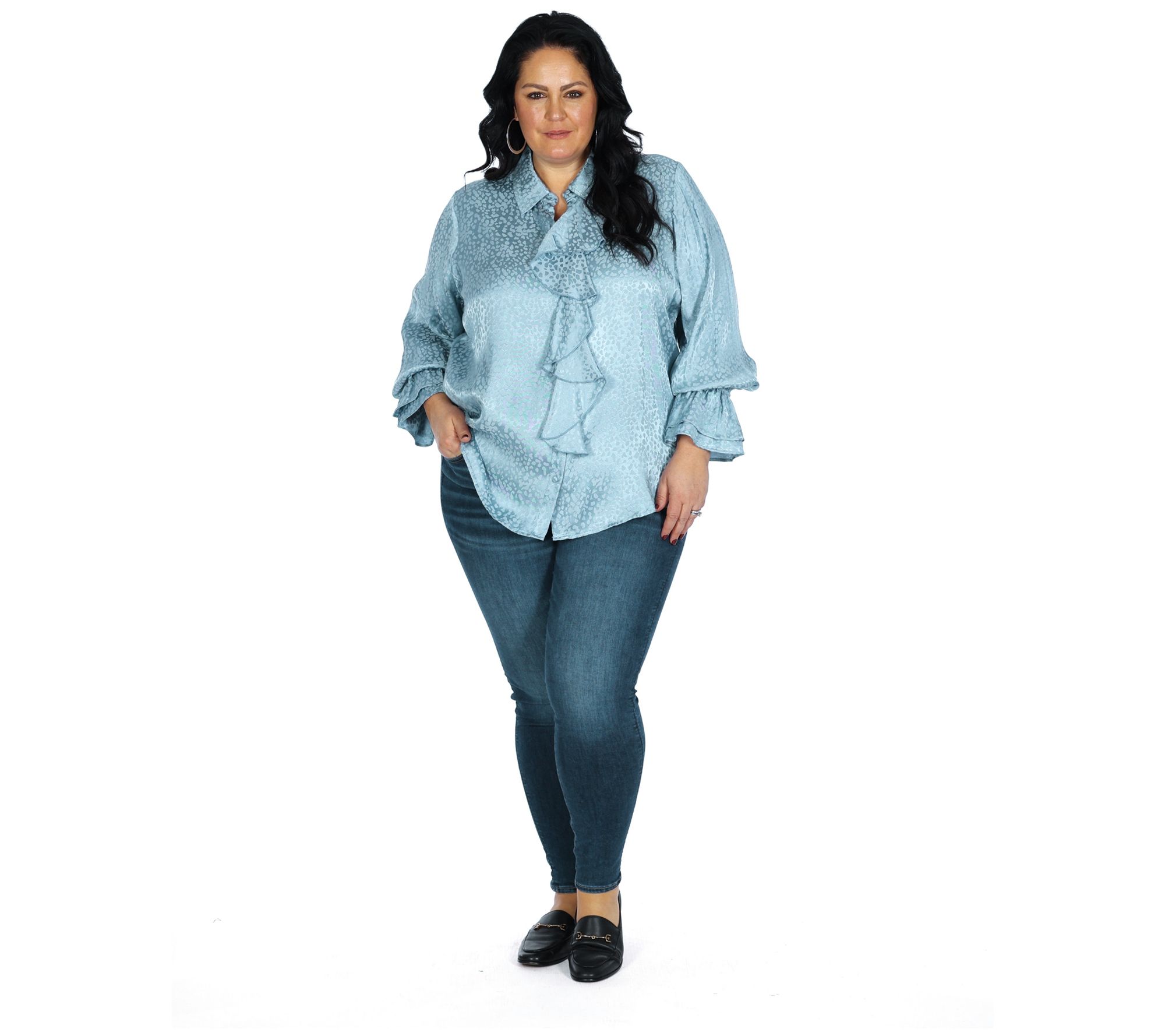 Dennis Basso Textured Jacquard Blouse with Ruffles