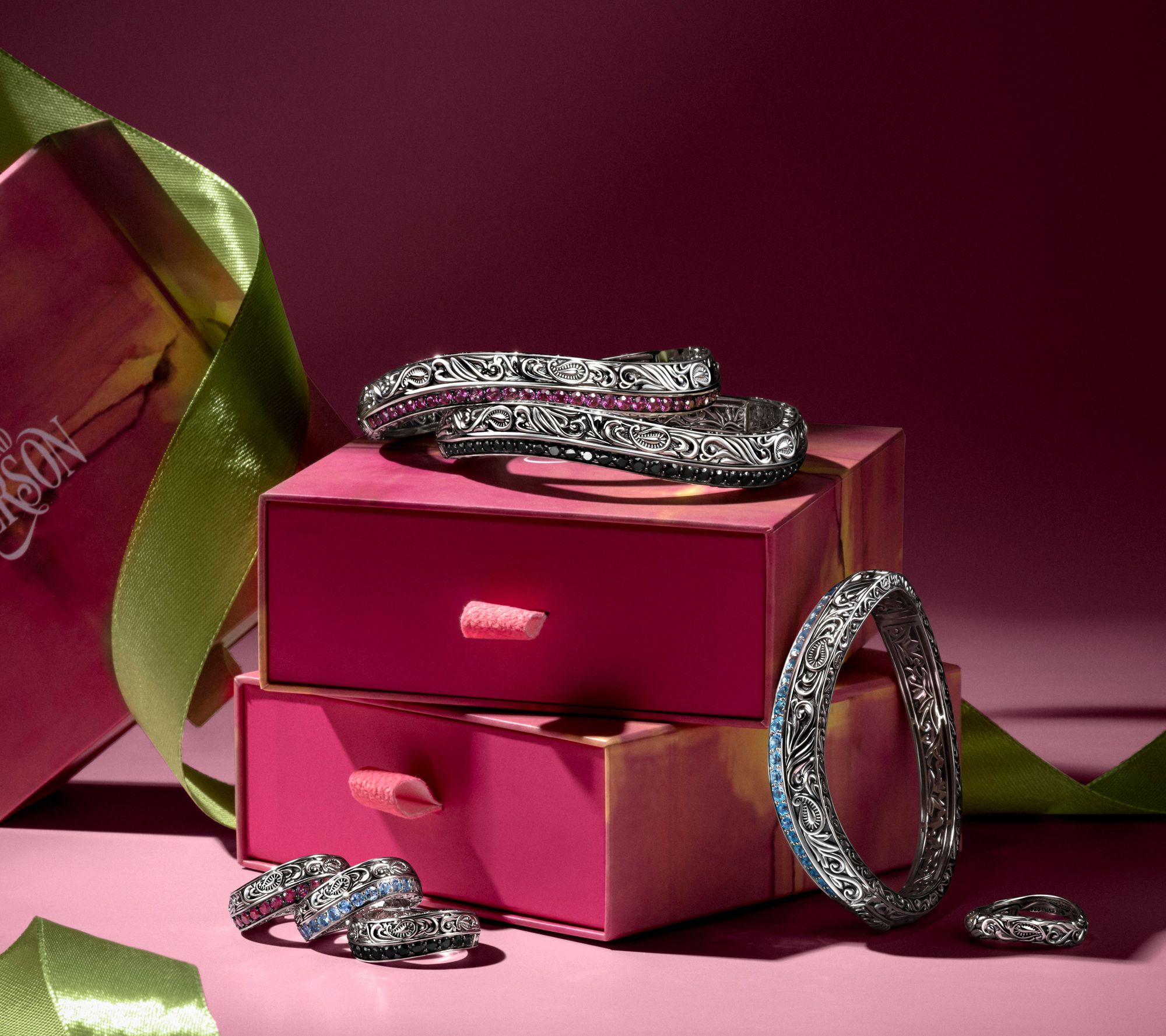 Third Person Sterling Silver Pave Gemstone Bangle Bracelet