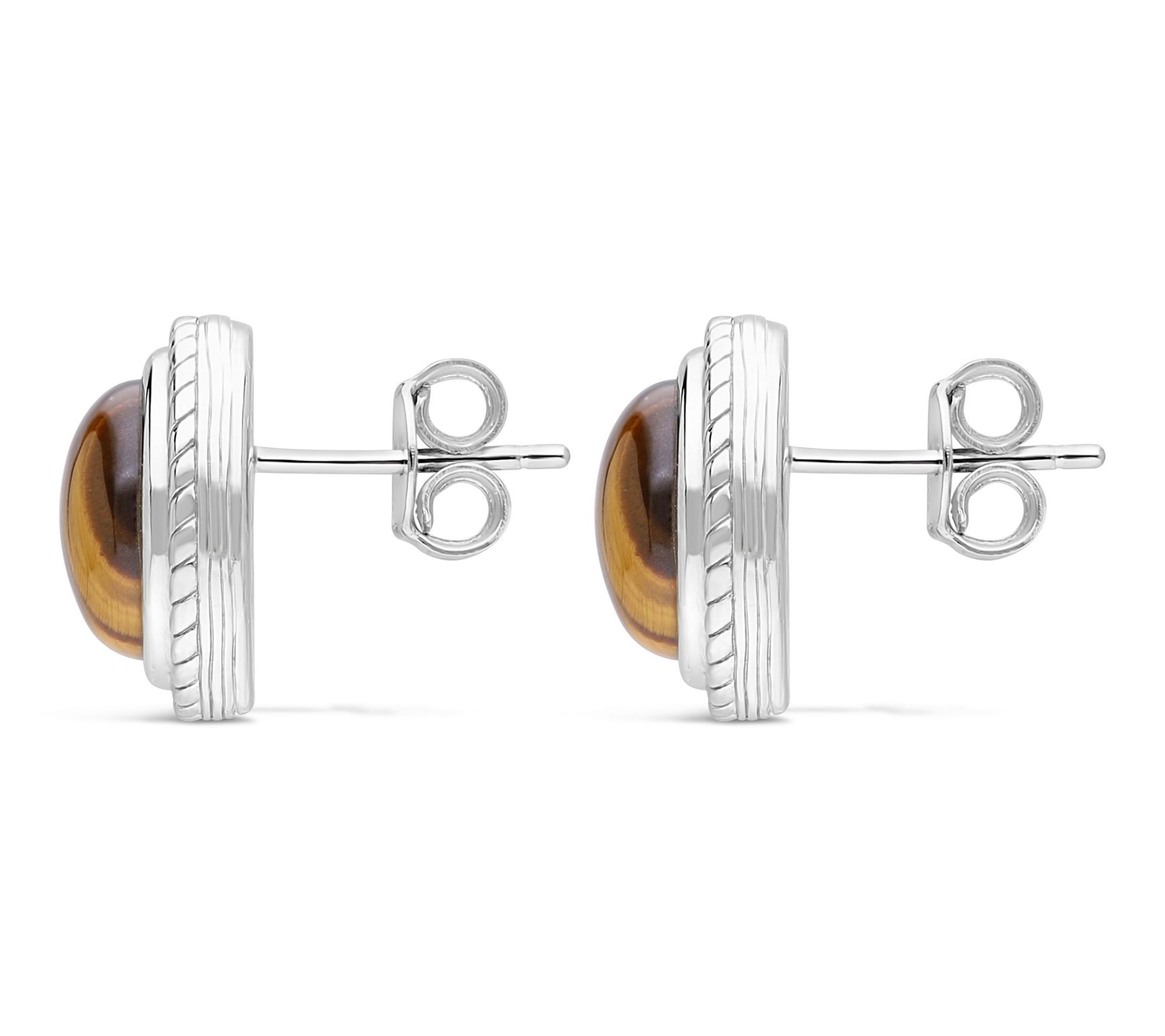 Ariva Sterling Silver Tiger Eye Arden Button Earrings