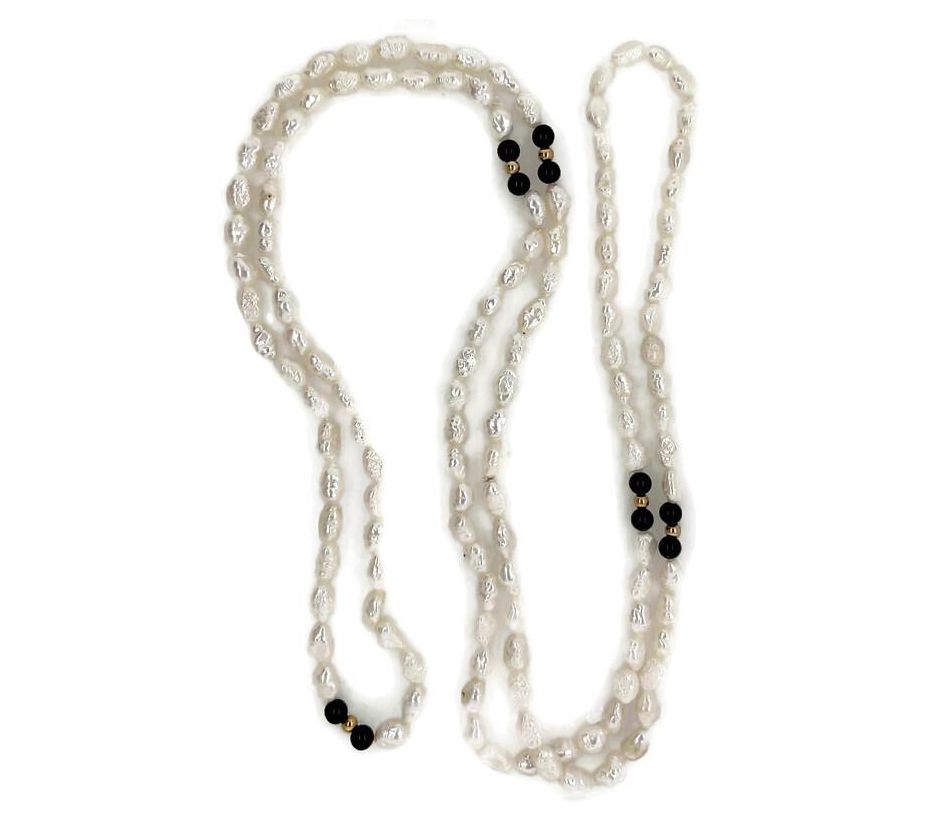 Alkeme 14K Gold Cultured Pearl & Onyx Necklace & Bracelet Set