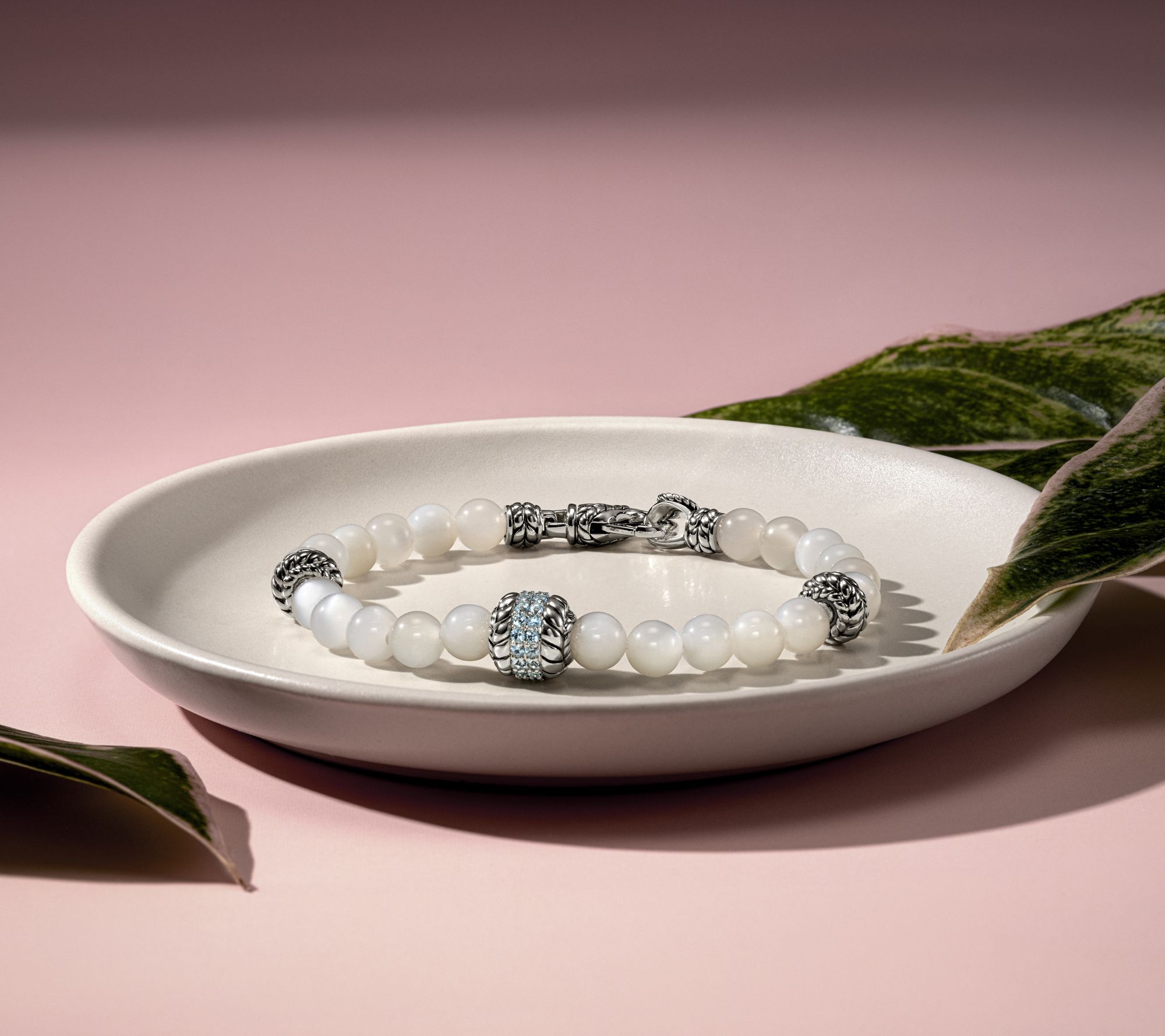 JAI Sterling Silver Moonstone & Pave Bracelet