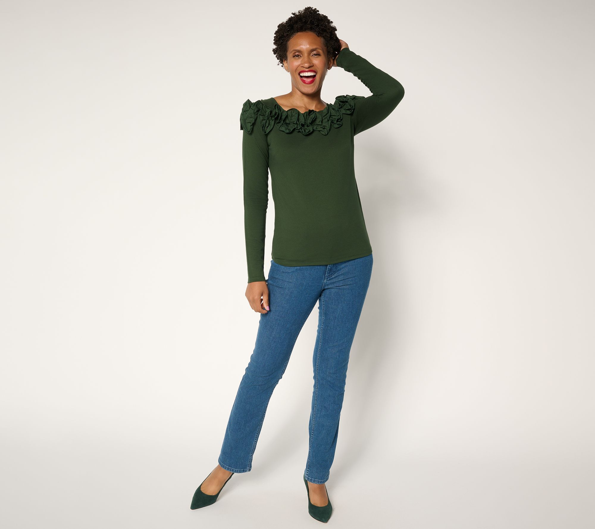 BEAUTIFUL by Lawrence Zarian Silky Ponte Top with Rosette Detail