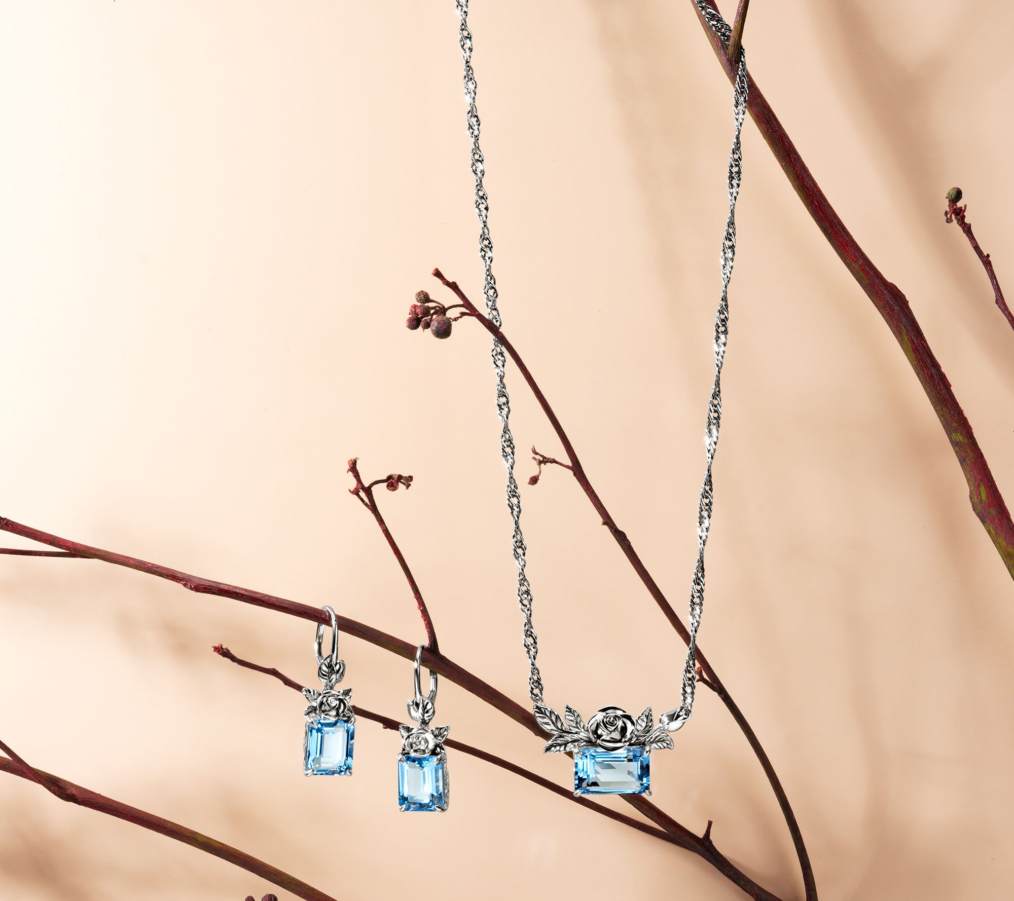 Third Person Sterling Emerald Cut Gemstone Rose Necklace