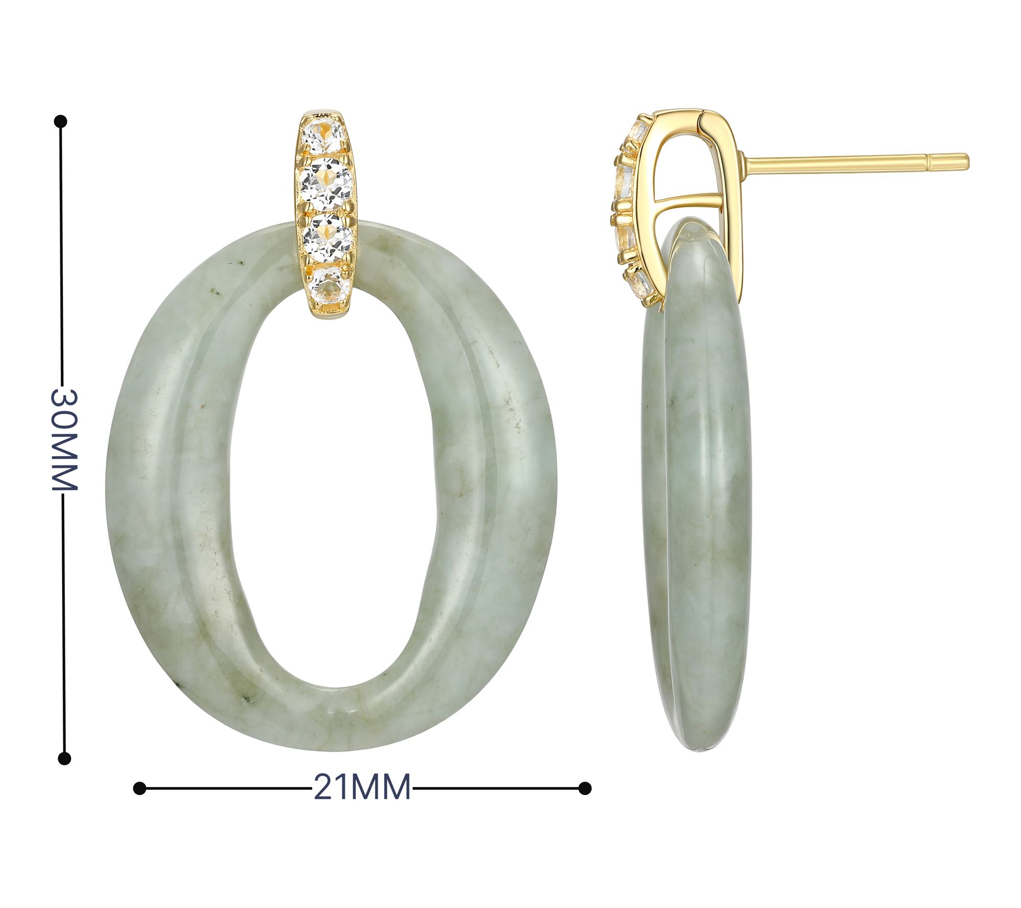 Dynasty Jade Open Circle Stud Earrings, 18K Gold Plated