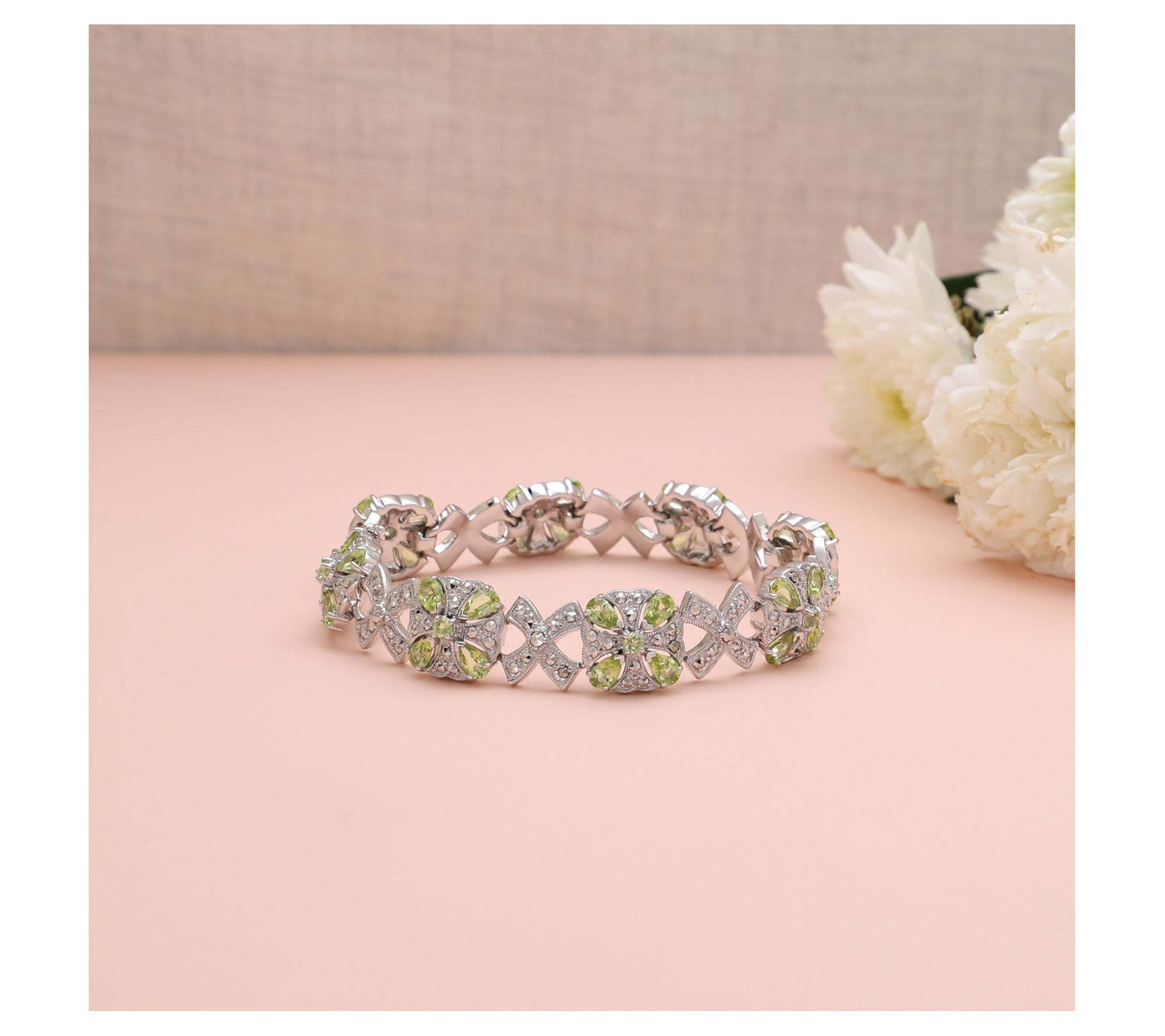 Dallas Prince Sterling Peridot & Chrome Marcasite Bracelet