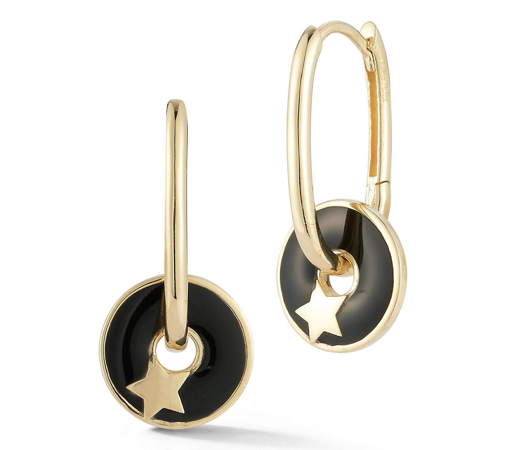 Luminosa Gold Enamel Star Disc Charm Huggie Hoop Earrings, 14K