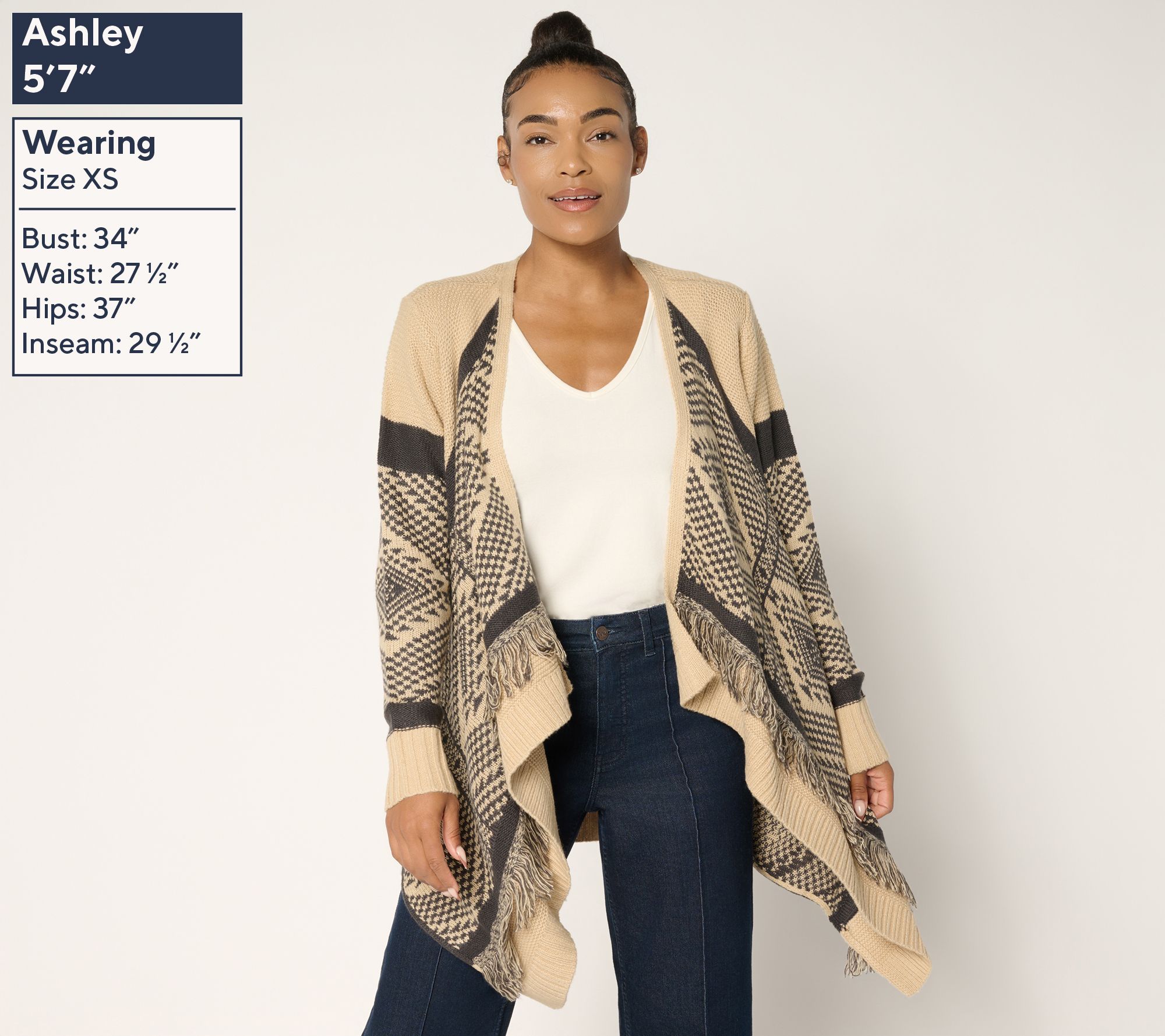 Denim & Co. Canyon Retreat Drape Front Cardigan with Fringe