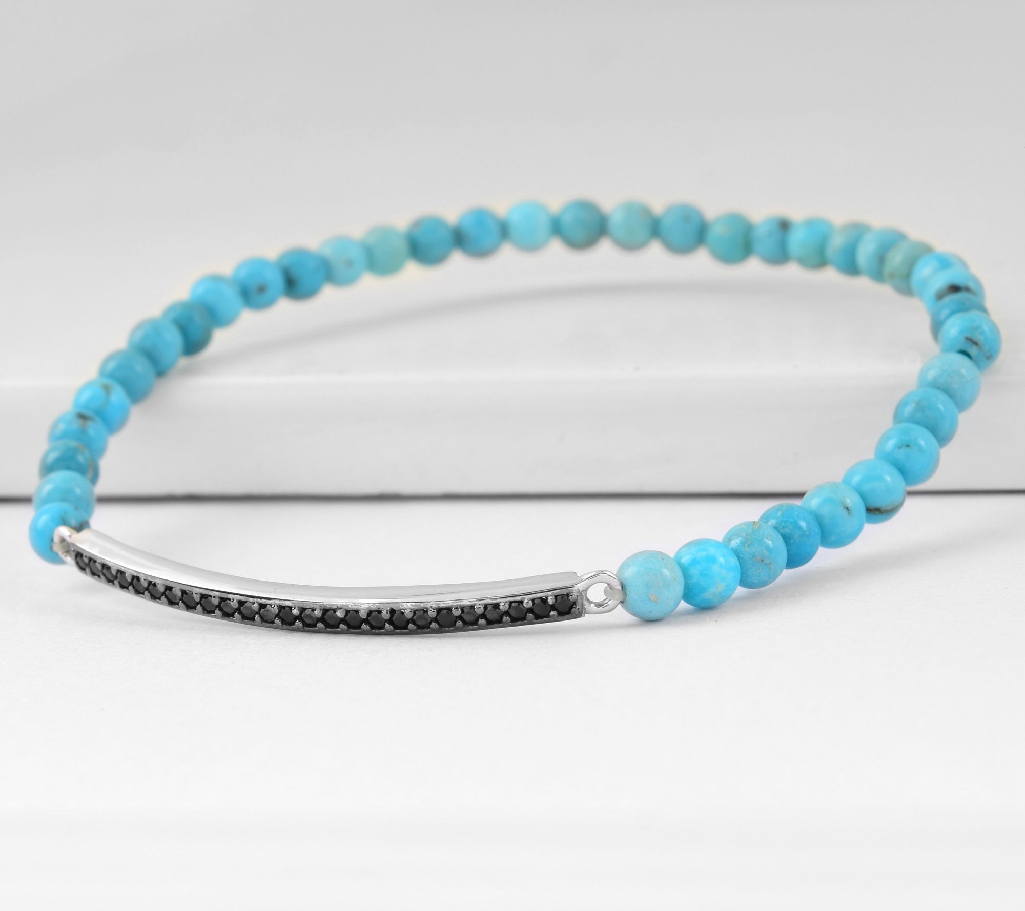 Sterling Silver Turquoise & Black Spinel Stretch Bracelet