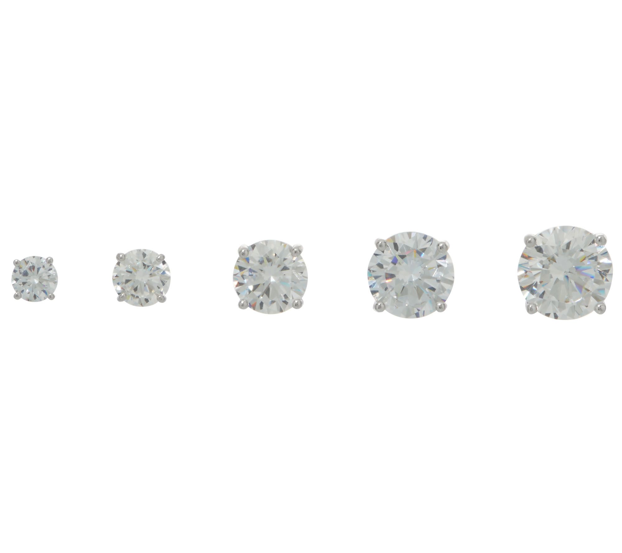 Diamonique Set of 5 Stud Earrings, Sterling or 14K Plated, Boxed