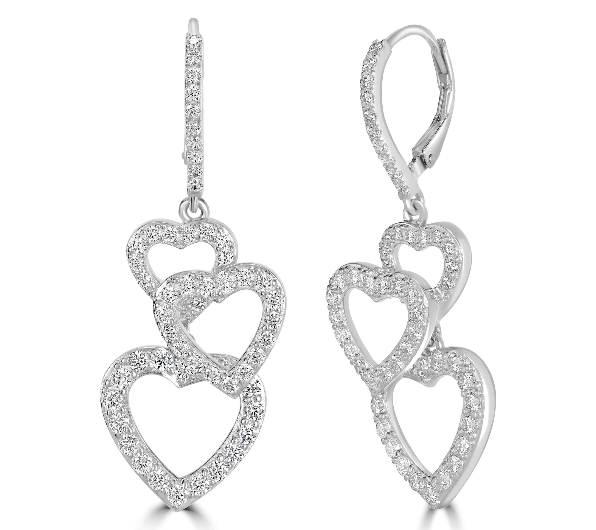 Diamonique x Kathy Levine Hearty Party Drop Earrings, Sterling