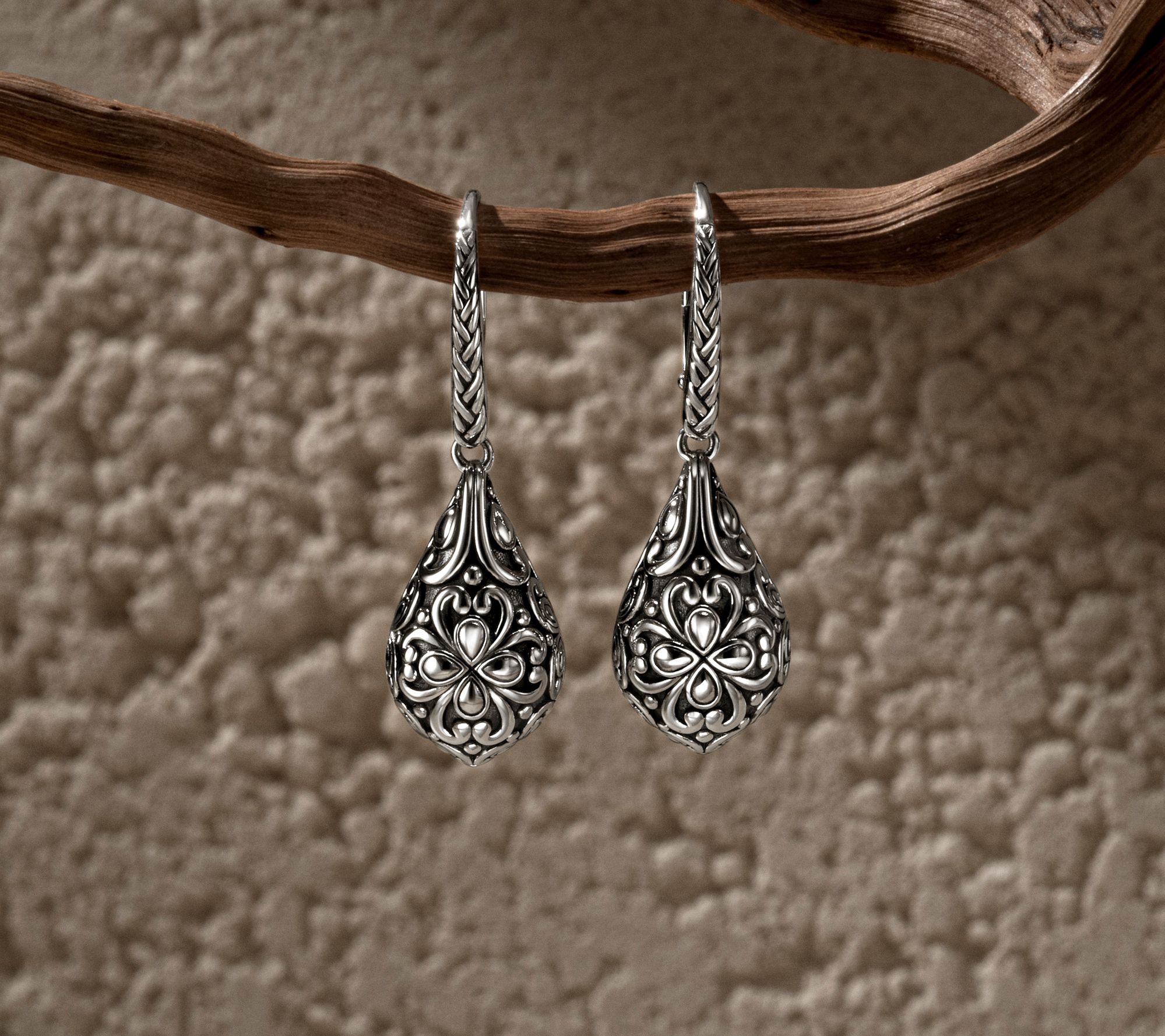 JAI Sterling Silver Heritage Lotus Textured Earrings