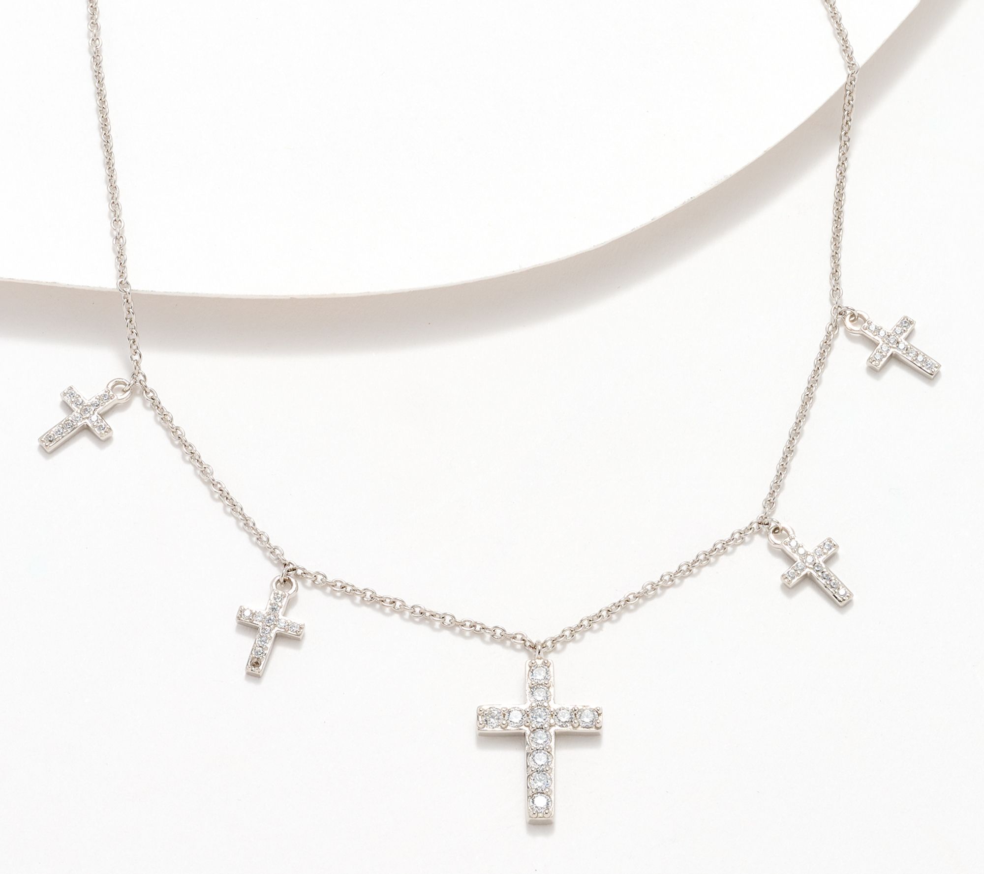 Diamonique Cross Station Necklace, Sterling Silver