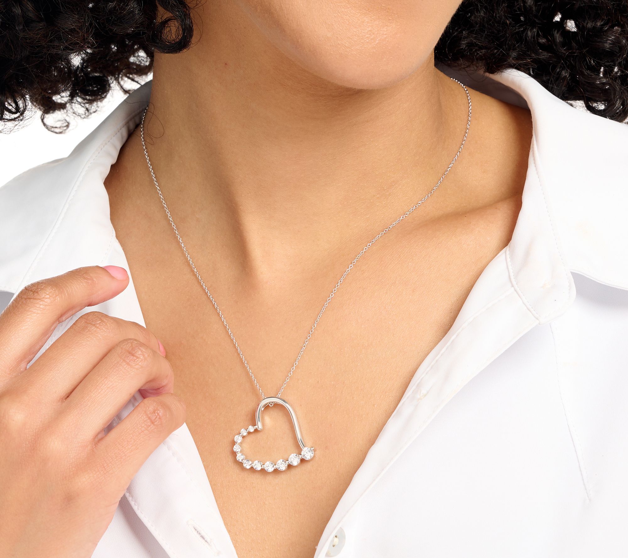 Diamonique Open Heart Shaped Necklace, Sterling Silver