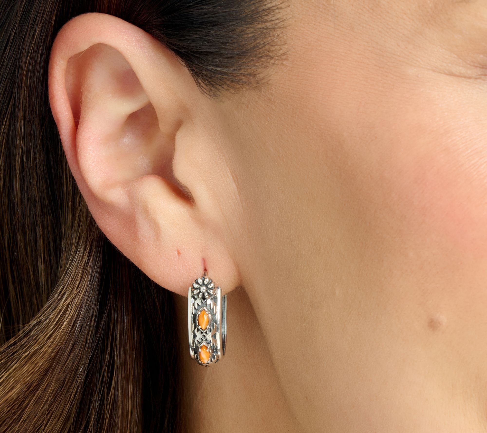 American West Sterling Silver Gemstone Huggie Hoop Earrings