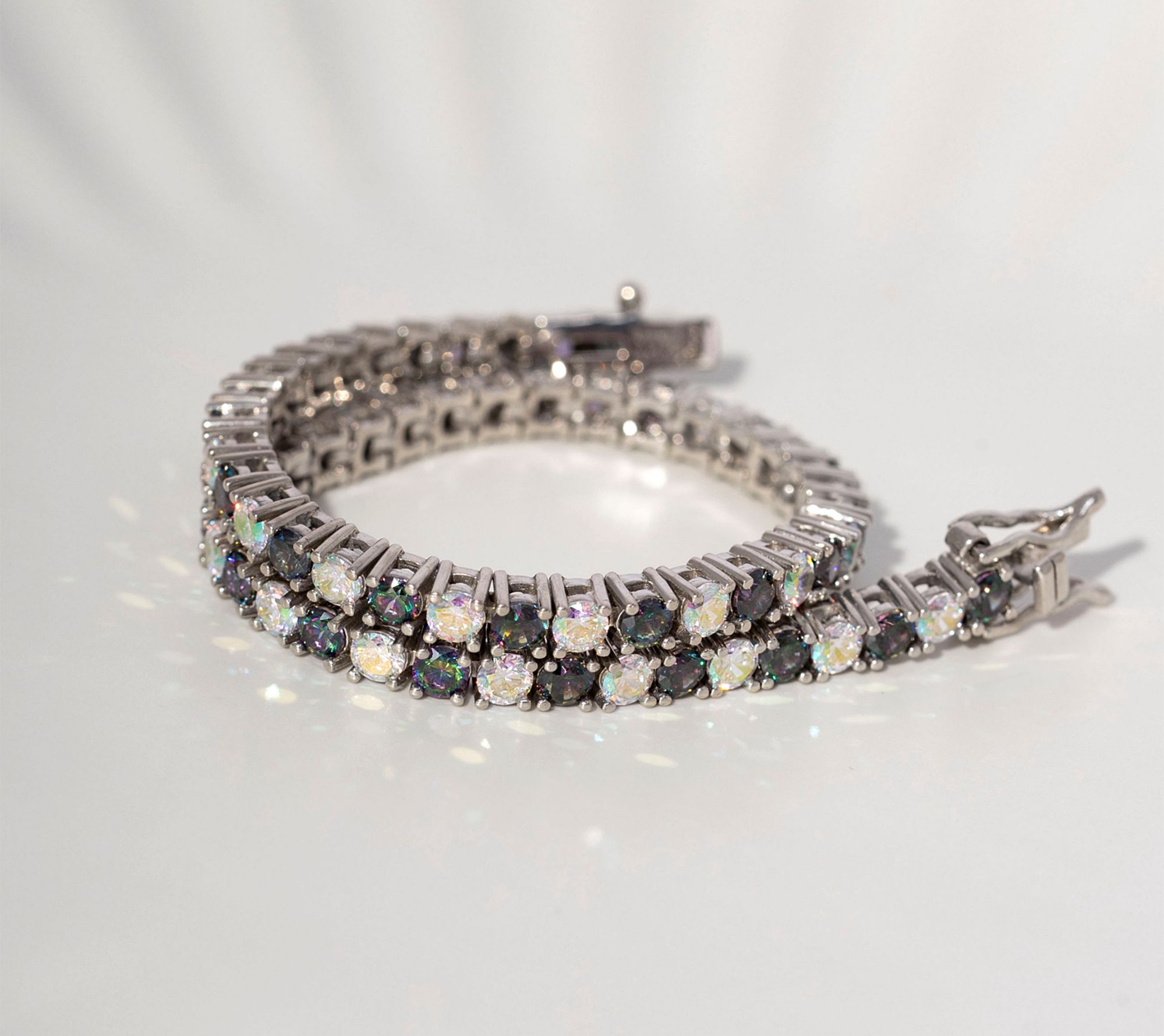 Diamonique Clear & Black Aurora Borealis Tennis Bracelet Sterling Silver