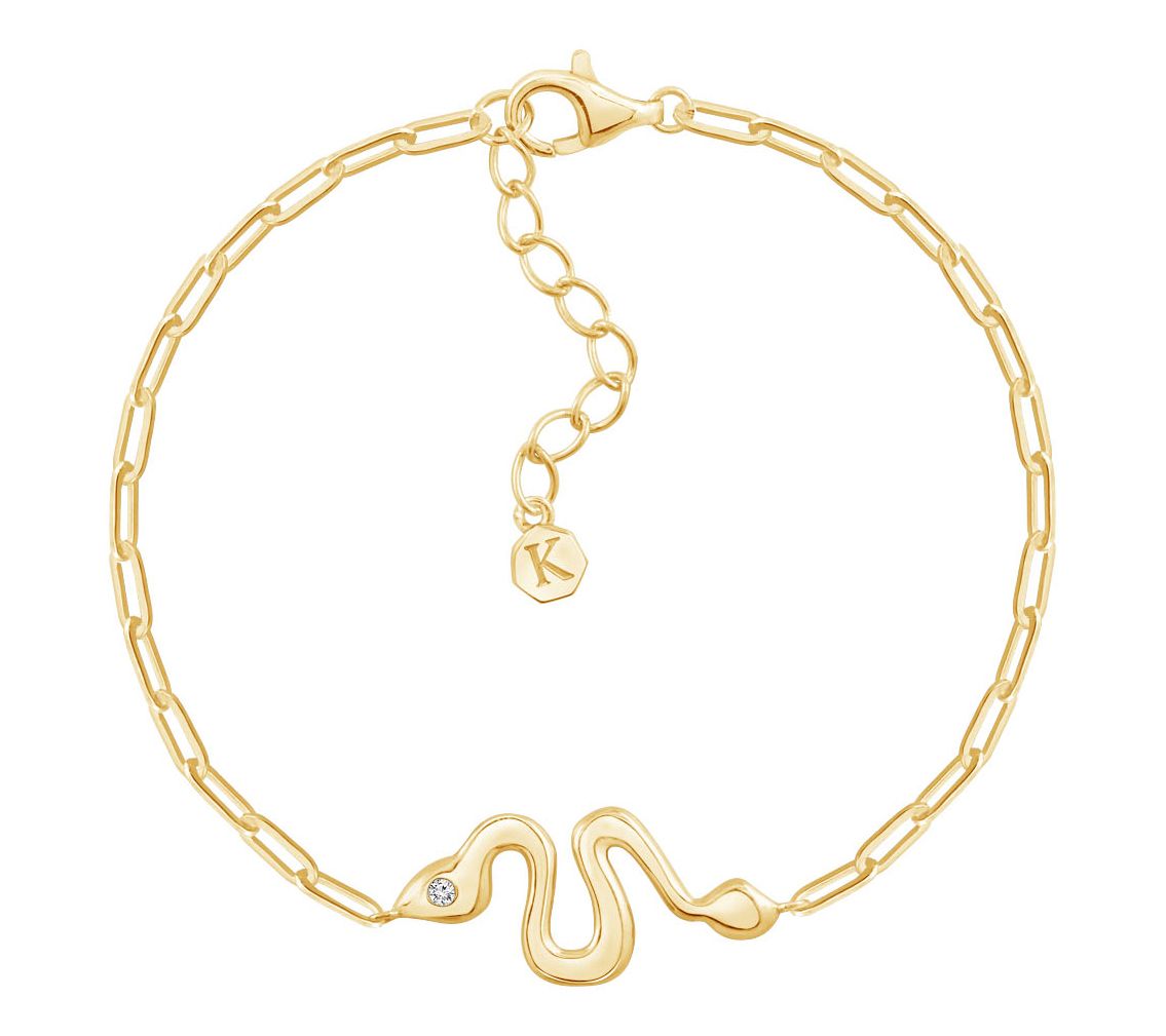 14K Gold Plated Snake Station Paperclip Chain Bracelet